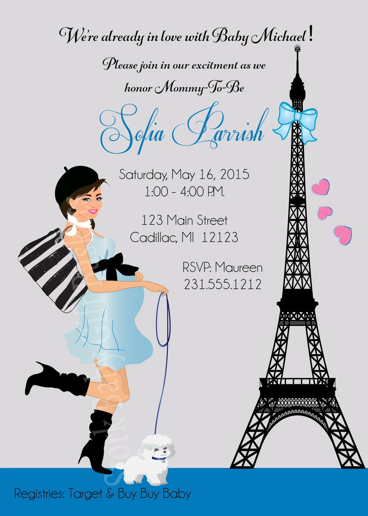 Elegant Paris-Themed Baby Shower Invitations for Boys | Gender Reveal Party Stationery | Perfect for Baby Shower Decorations & Celebrations