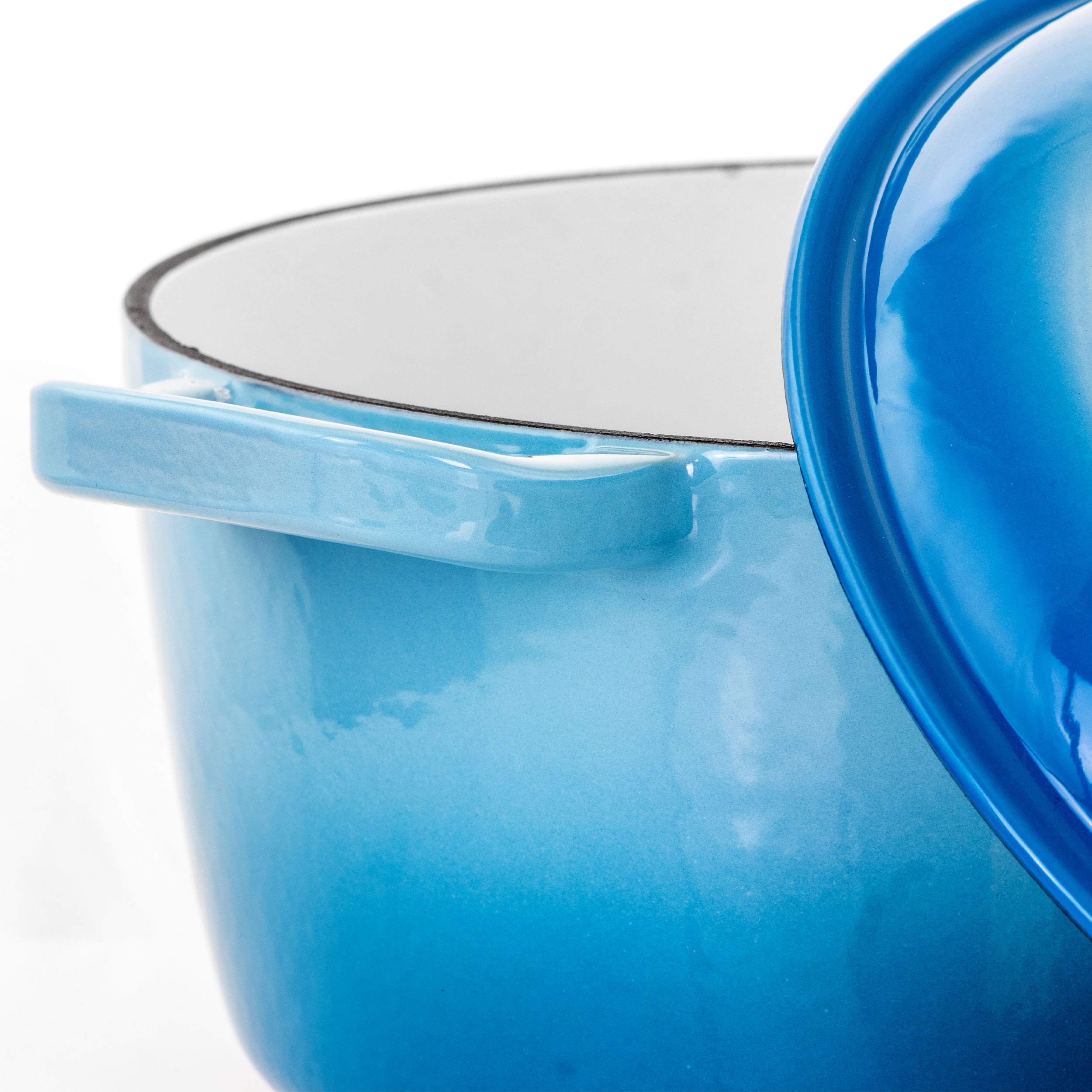 MegaChef 5 Quart Round Enamel Cast Iron Dutch Oven with Lid - Blue Casserole Pot for Baking, Braising & Slow Cooking - Perfect for Soups, Stews & Family Dinners