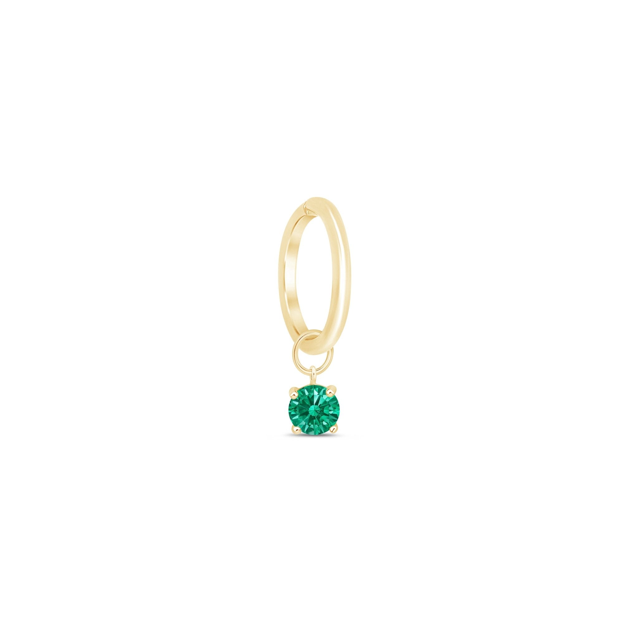 14K Yellow Gold Emerald Bezel Hoop Earrings with 8mm Hoop Charm - Elegant Dangle Earrings for Women, Perfect for Weddings, Parties & Special Occasions