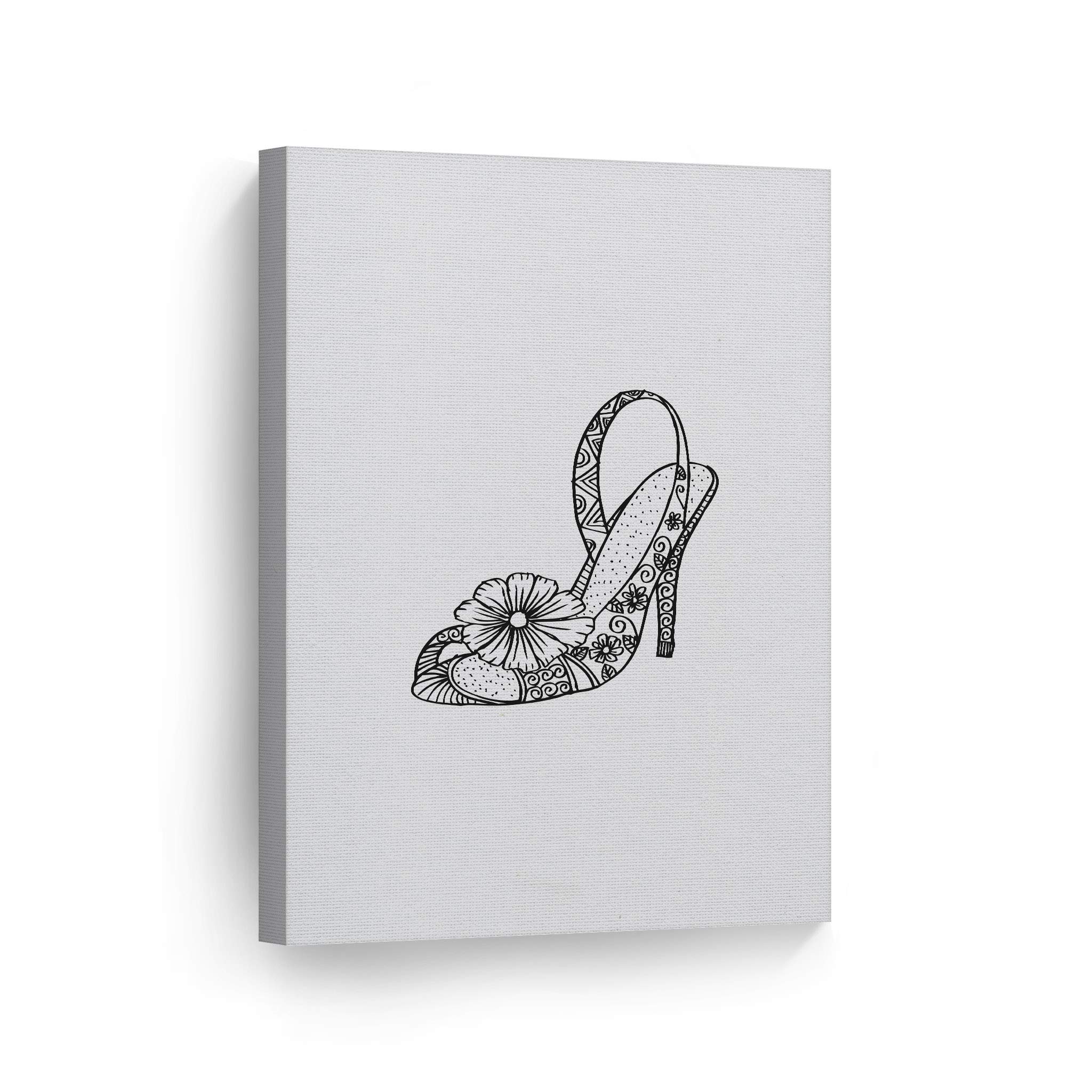 Black and White Floral High Heels Women Shoes - Fashion Canvas Wall Art Print for Office, Bathroom, Teen Girls Room, Dorm & Living Room Decor - Ready to Hang 17x11 - Perfect for Home & Gift Giving