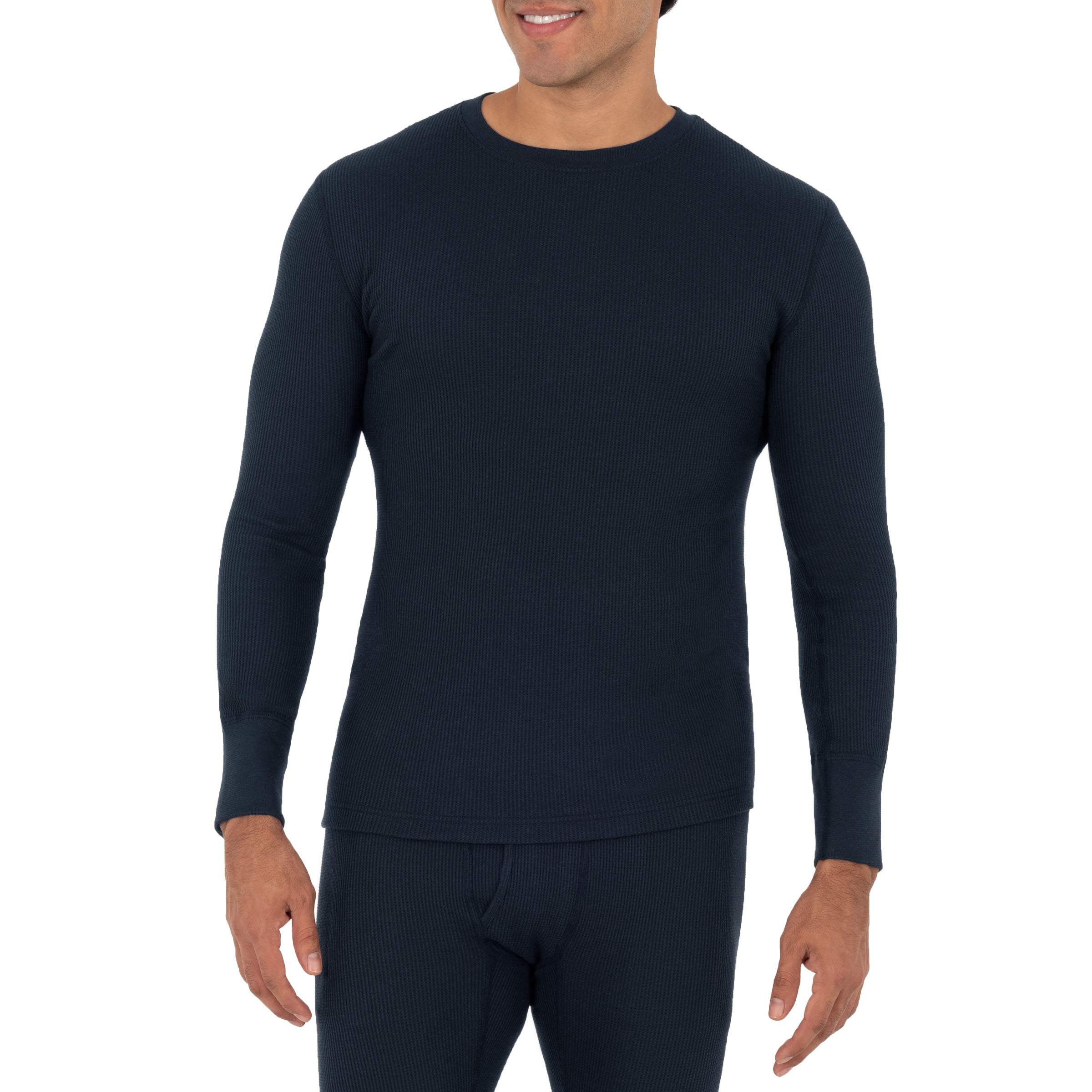 Fruit of the Loom Men's Eco-Friendly Recycled Waffle Thermal Underwear Crew Neck Top - 1 Pack & 2 Pack Options for Winter Layering & Outdoor Activities