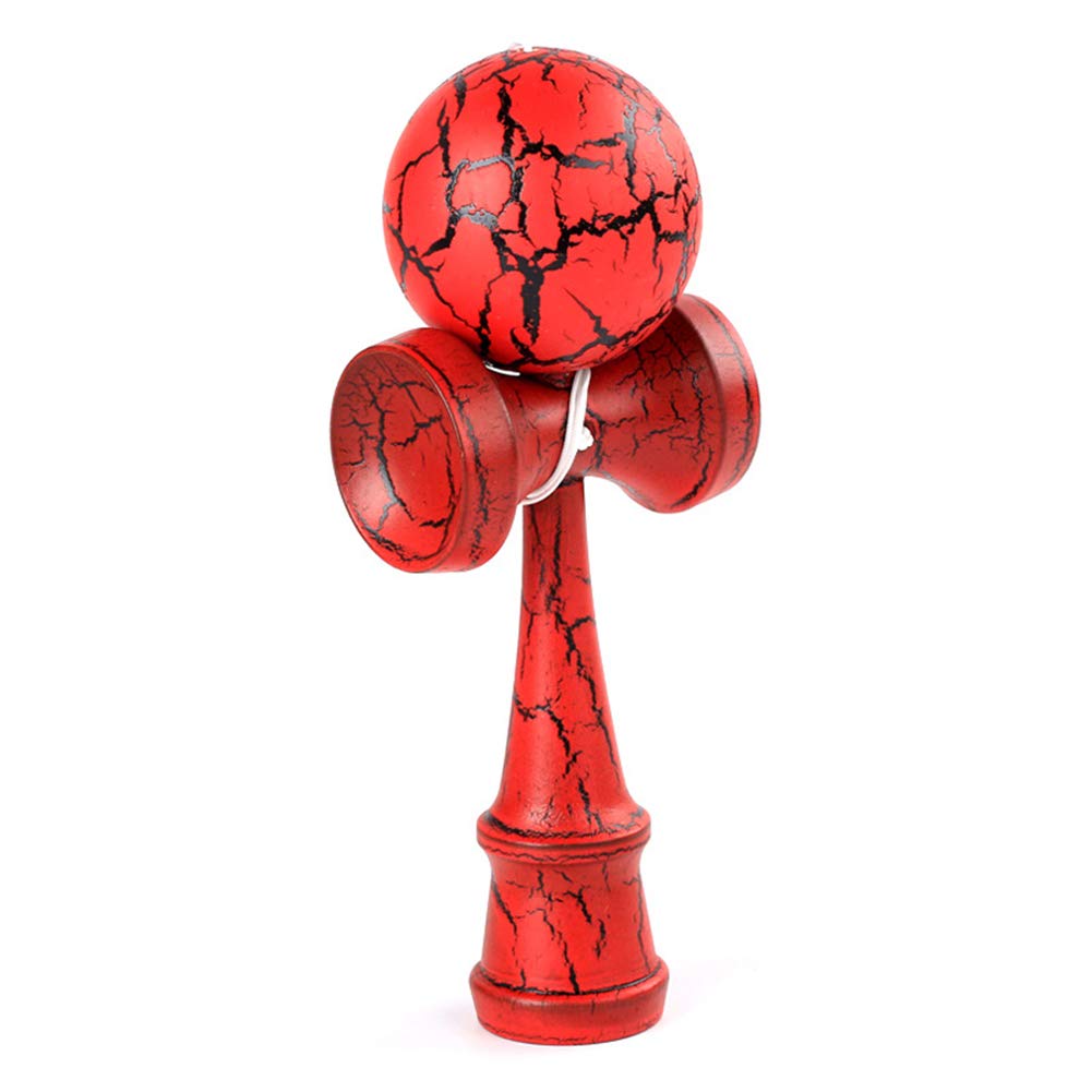 Japanese Traditional Wooden Kendama Juggling Ball Toy - Crack Paint Design for Stress Relief & Skill Development | Perfect Gift for Kids & Adults | Black & Red Color | Ideal for Office Stress Relief, Outdoor Play & Family Game Night