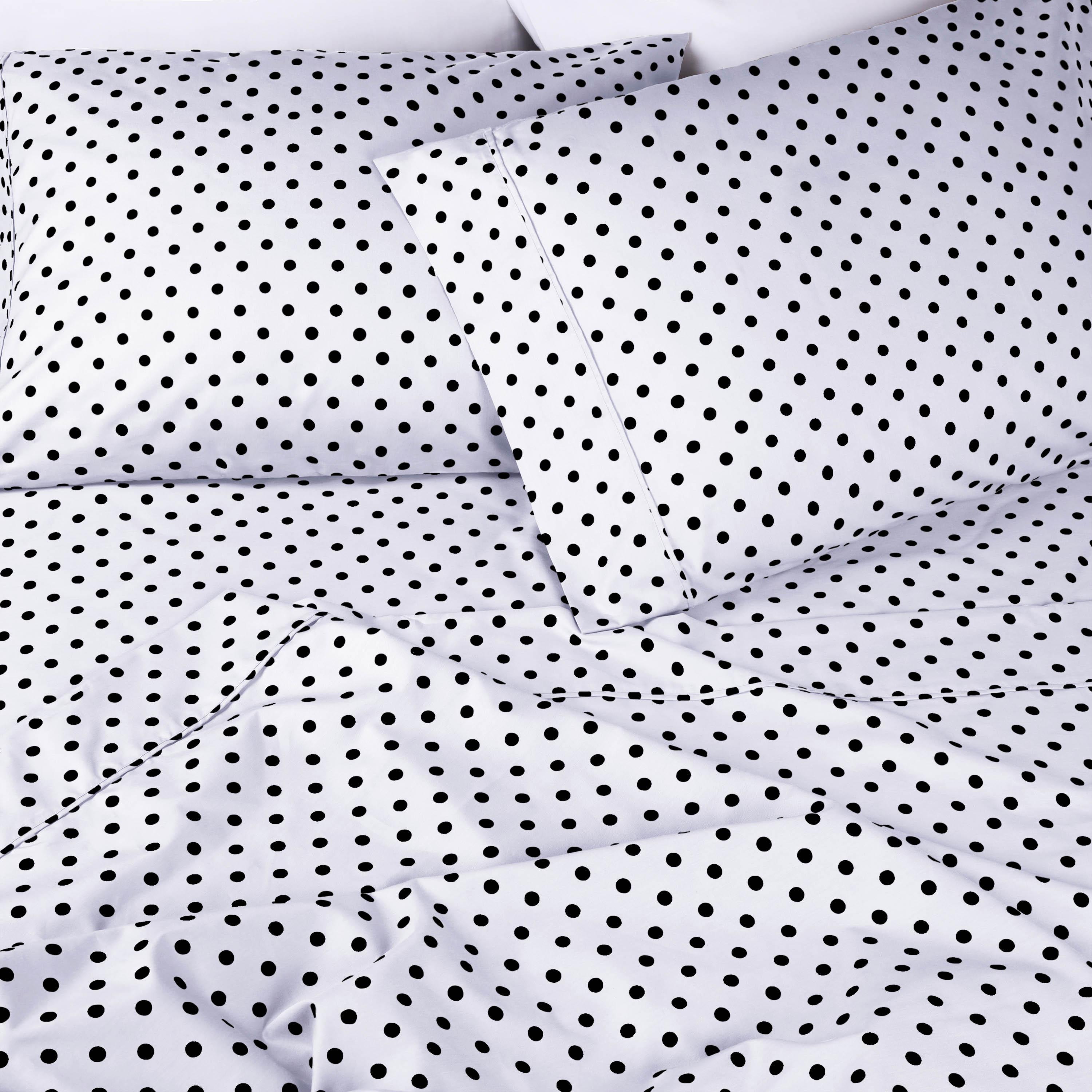 Polka Dot 600 Thread Count Cotton Blend Deep Pocket Sheet Set - Queen Size Bed Sheets for Comfortable Sleep - Perfect for Master Bedroom, Guest Room & Dorm
