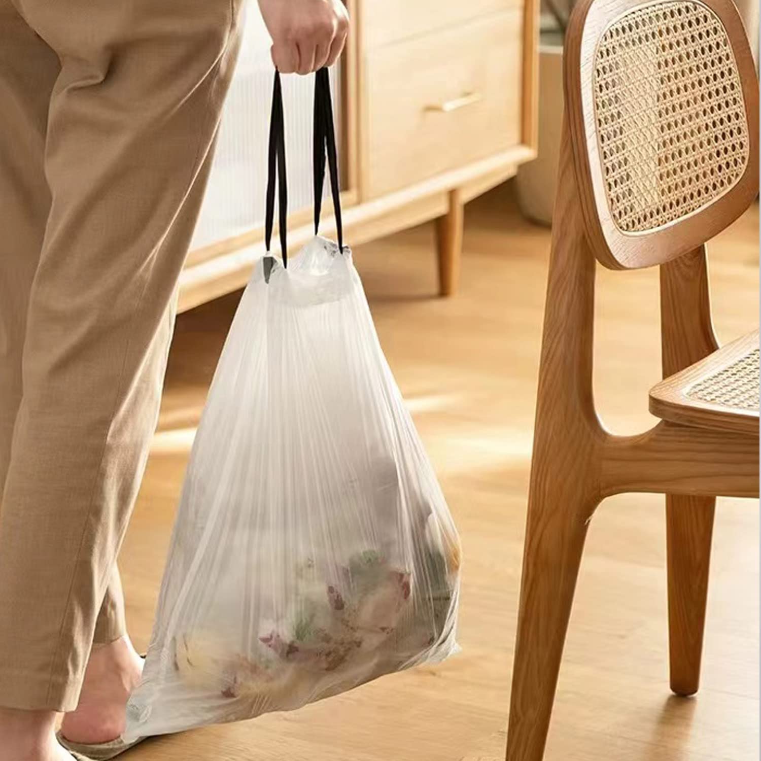 4 Gallon Small Trash Bags with Drawstring - Unscented White Garbage Can Liners (57 Count) for Bathroom, Office, Bedroom & Kitchen Waste Disposal