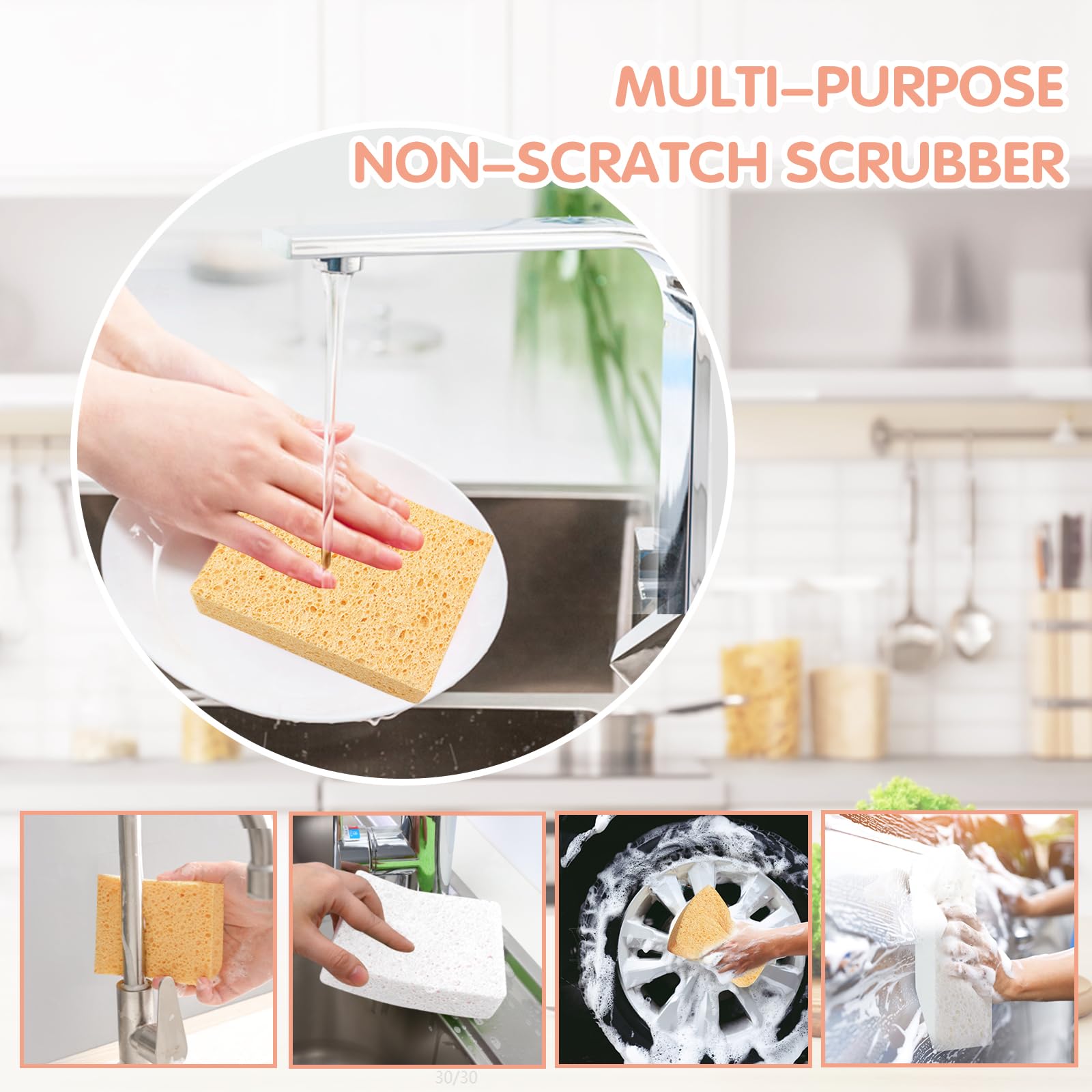 2 Pack Extra Large Kitchen Sponges - Reusable & Biodegradable Cellulose Sponges for Washing Dishes, Non-Scratch Heavy Duty Cleaning Sponges for Kitchen, Bathroom, Countertops & Household Cleaning | Eco-Friendly & Super Absorbent
