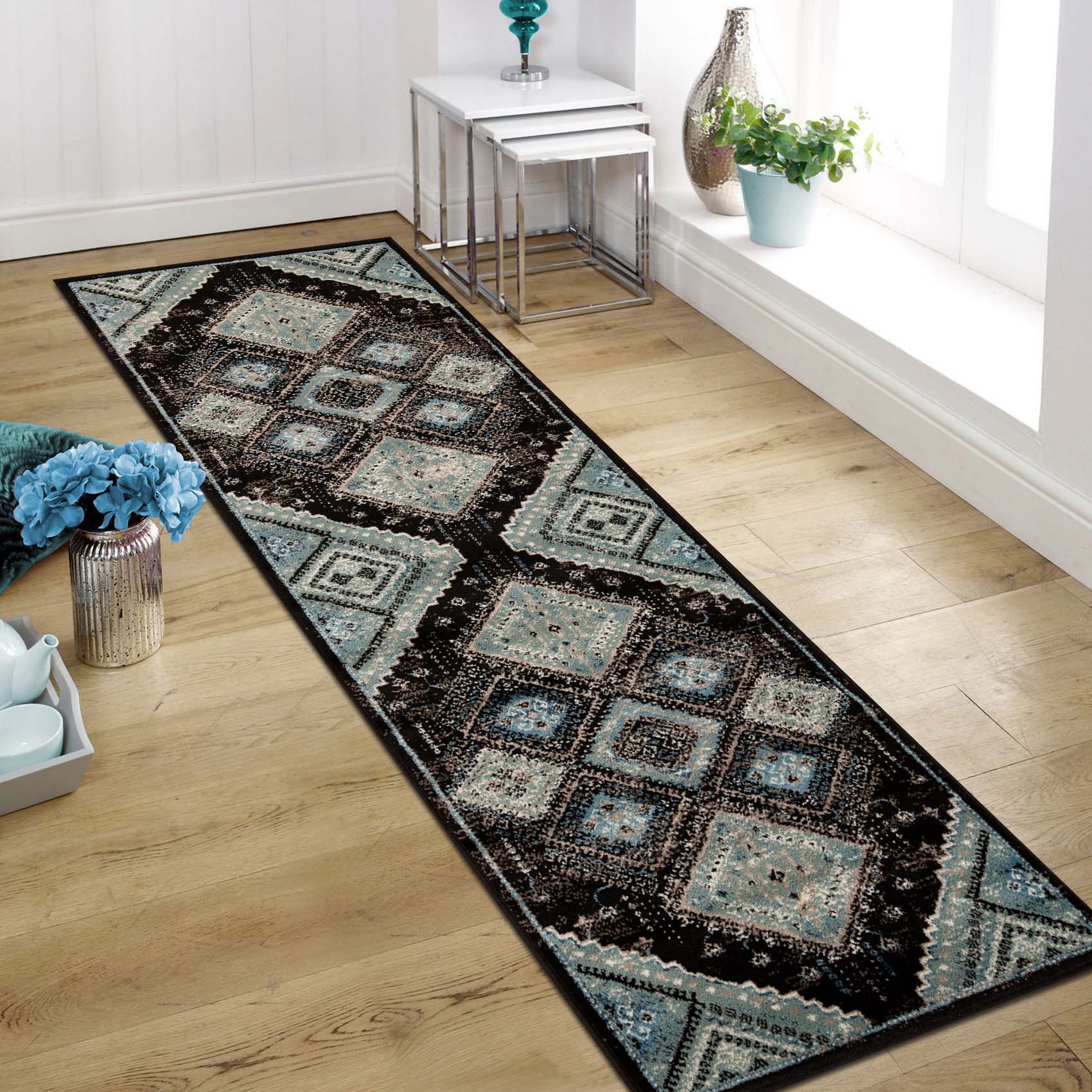 Stylish Poway Geometric Medallion Indoor Area Rug - Non-Slip Living Room Carpet for Home Decor, Bedroom & Office