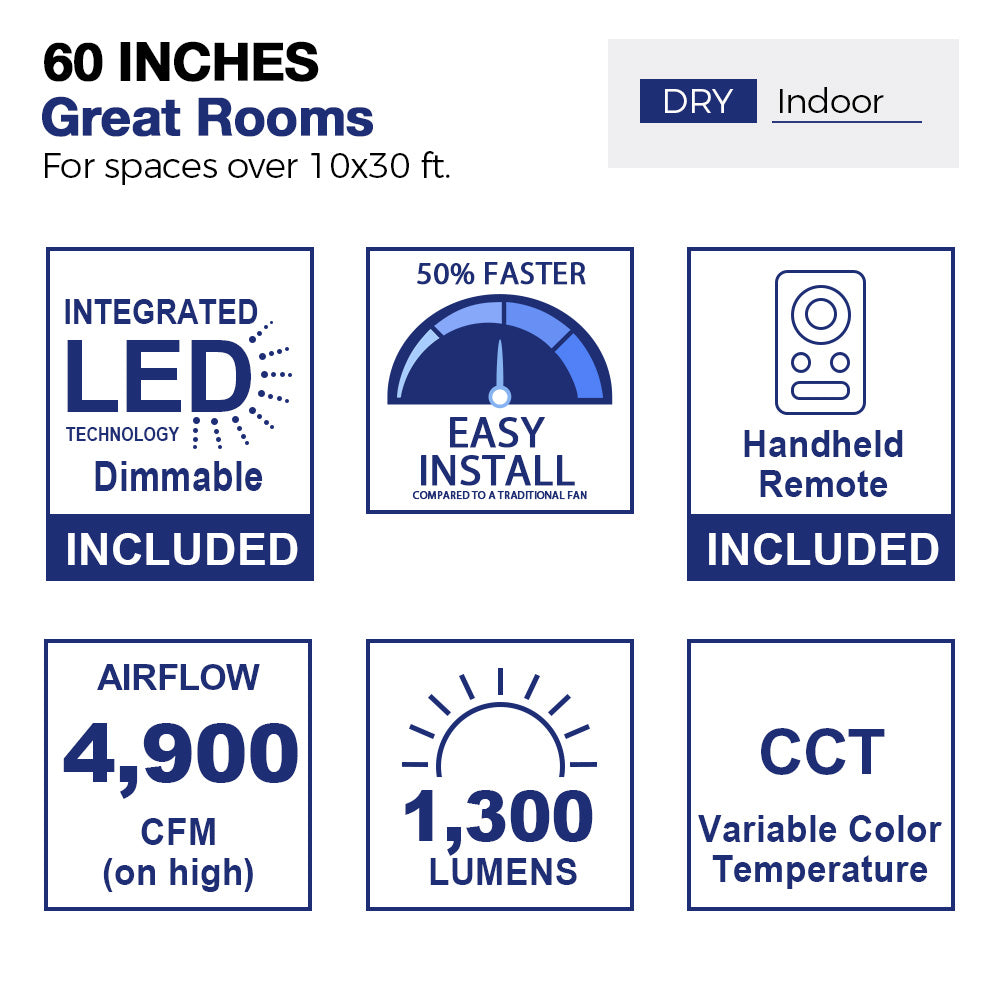 60 Inch Kalmar Remote Control Ceiling Fan with Light Kit - Perfect for Living Room, Bedroom, and Outdoor Spaces