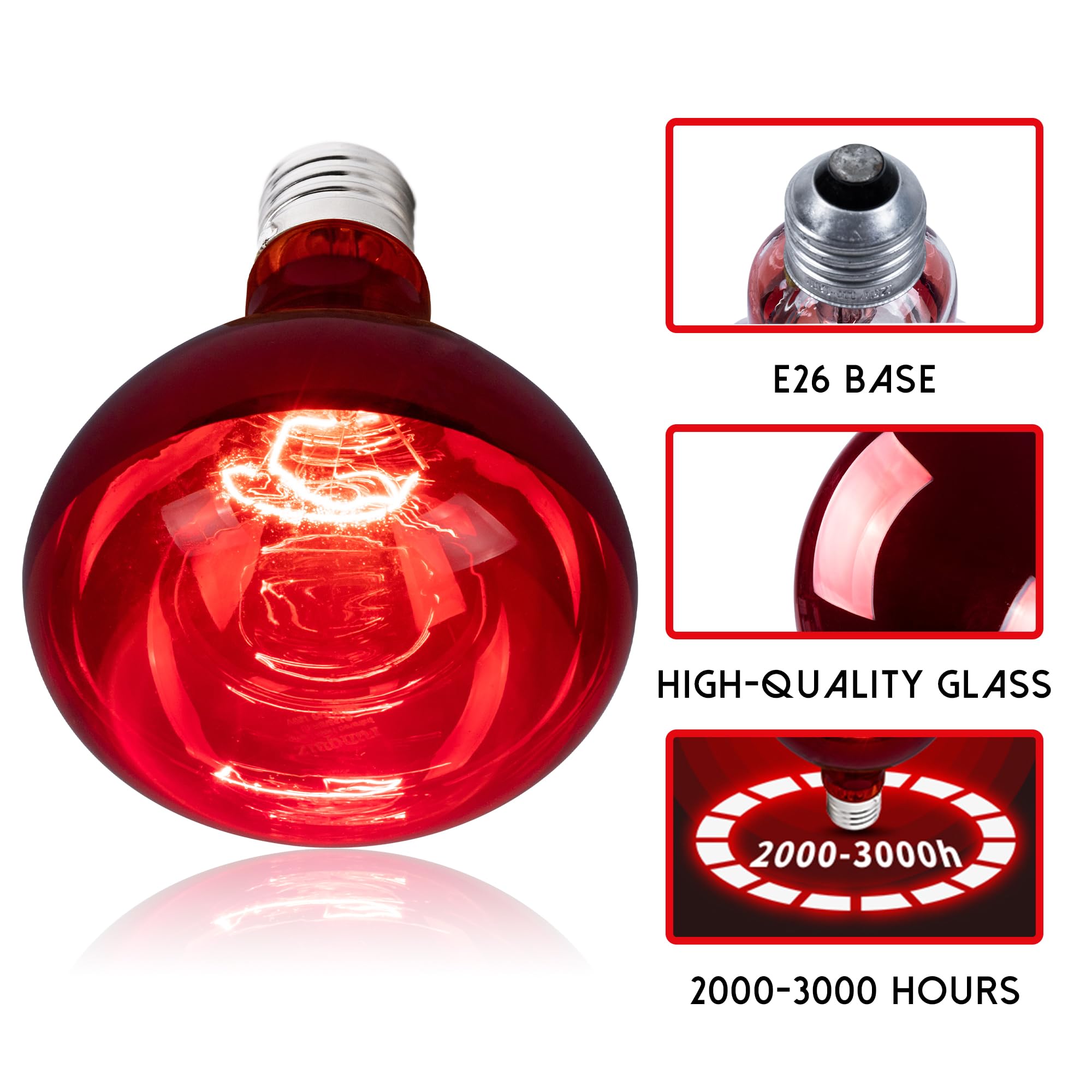 Infrared Heat Lamp Bulb 100W R40 Red Heat Light for Chicken Coop, Pet Warming, Bathroom Heating & Food Keeping - Brooder Bulb with Reflector (1 Pack) - Perfect for Poultry, Reptiles & Indoor Use
