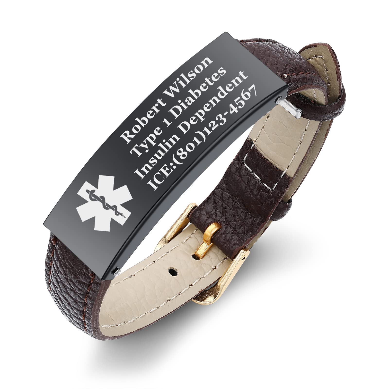 Personalized Medical ID Bracelets for Women & Men - Custom Engraved Leather Emergency Alert Wristband Adjustable 6.3-7.8 Inches - Ideal for Diabetes, Allergies & Emergency Medical Identification
