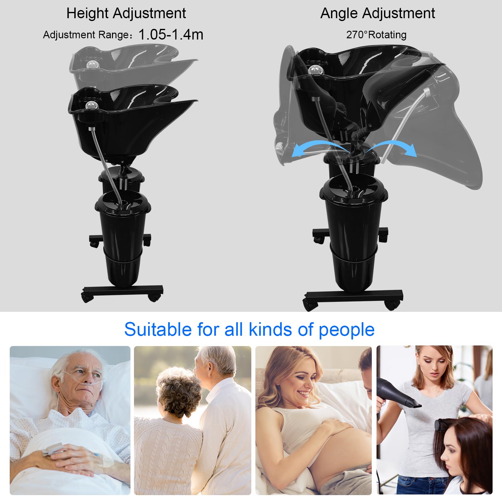 Adjustable Portable Shampoo Bowl with Electric Pump - Professional Hair Washing Station for Home Salon, Includes 2 Buckets & Drain Hoses, Height Adjustable Basin - Perfect for Mobile Stylists, Home Hair Care, and Salon Services
