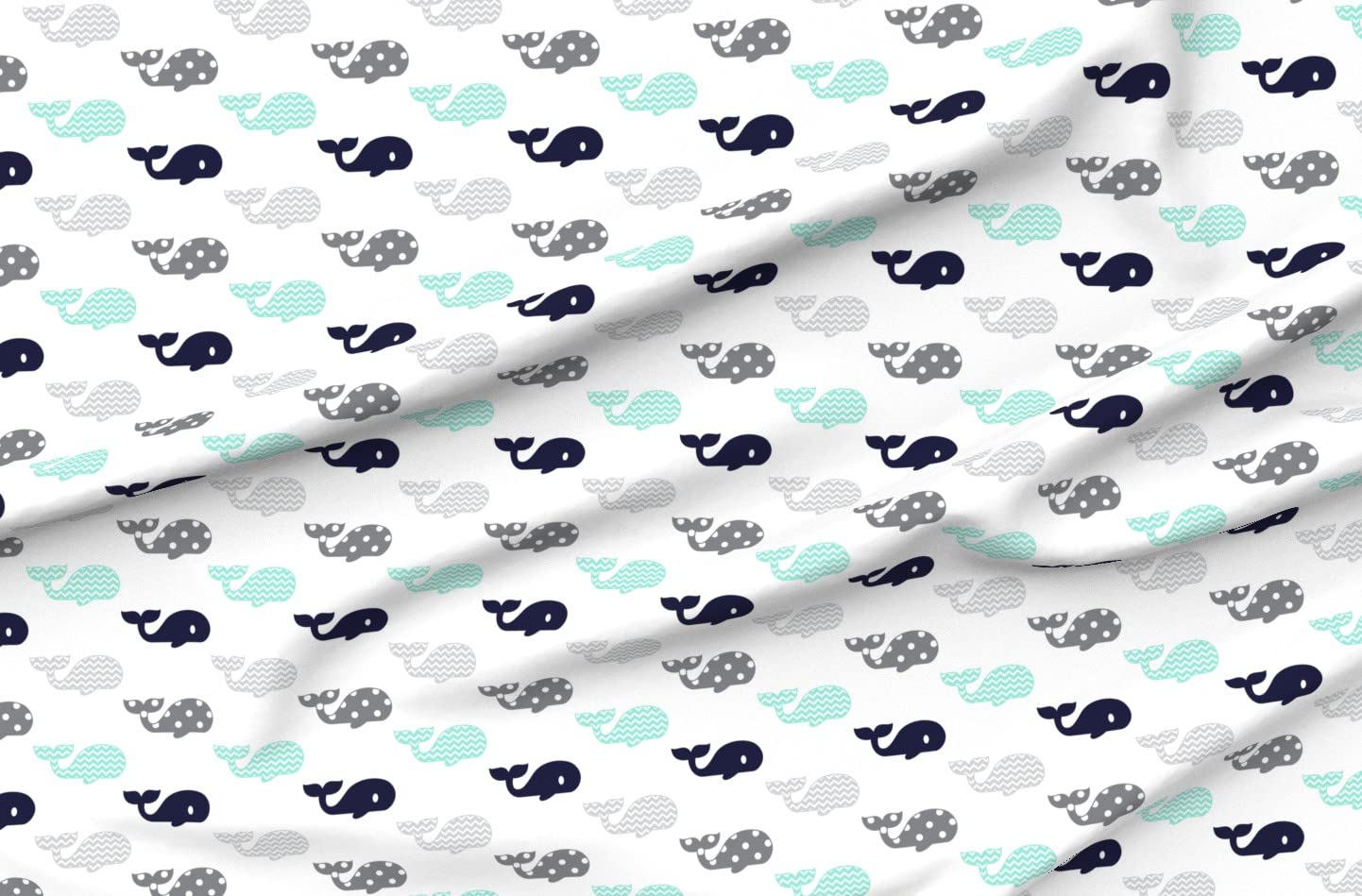 Whale Stripe Nautical Nursery Fabric by Spoonflower - Printed on Velvet Upholstery Material by The Yard | Gender Neutral Summer Beach Theme | Perfect for Home Decor, Apparel & DIY Projects (Ideal for Baby Rooms, Beachwear & Coastal Interior Design)