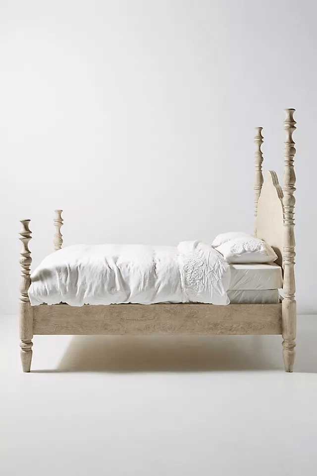 Hand Carved Rosalie Four Poster Bed - Solid Wood Canopy Platform Bed Frame for Master Bedroom | Romantic & Elegant Bedroom Furniture for Couples