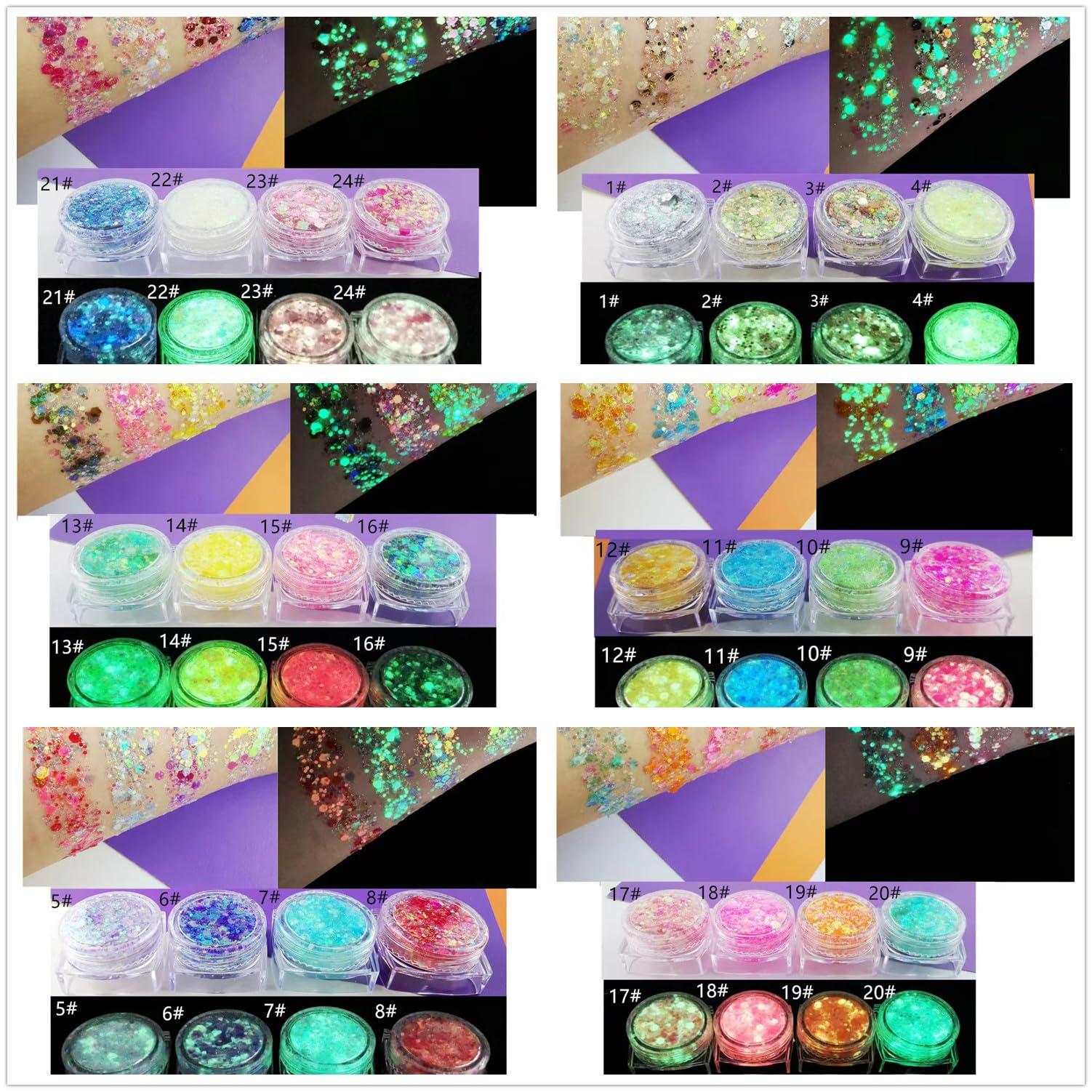 24-Color Body Glitter Gel & 32 Fashion Temporary Tattoos Kit - Chunky Sequin Glitter Makeup for Festival, Birthday Parties, Raves & Cosplay - Includes 4 Brushes for Easy Application