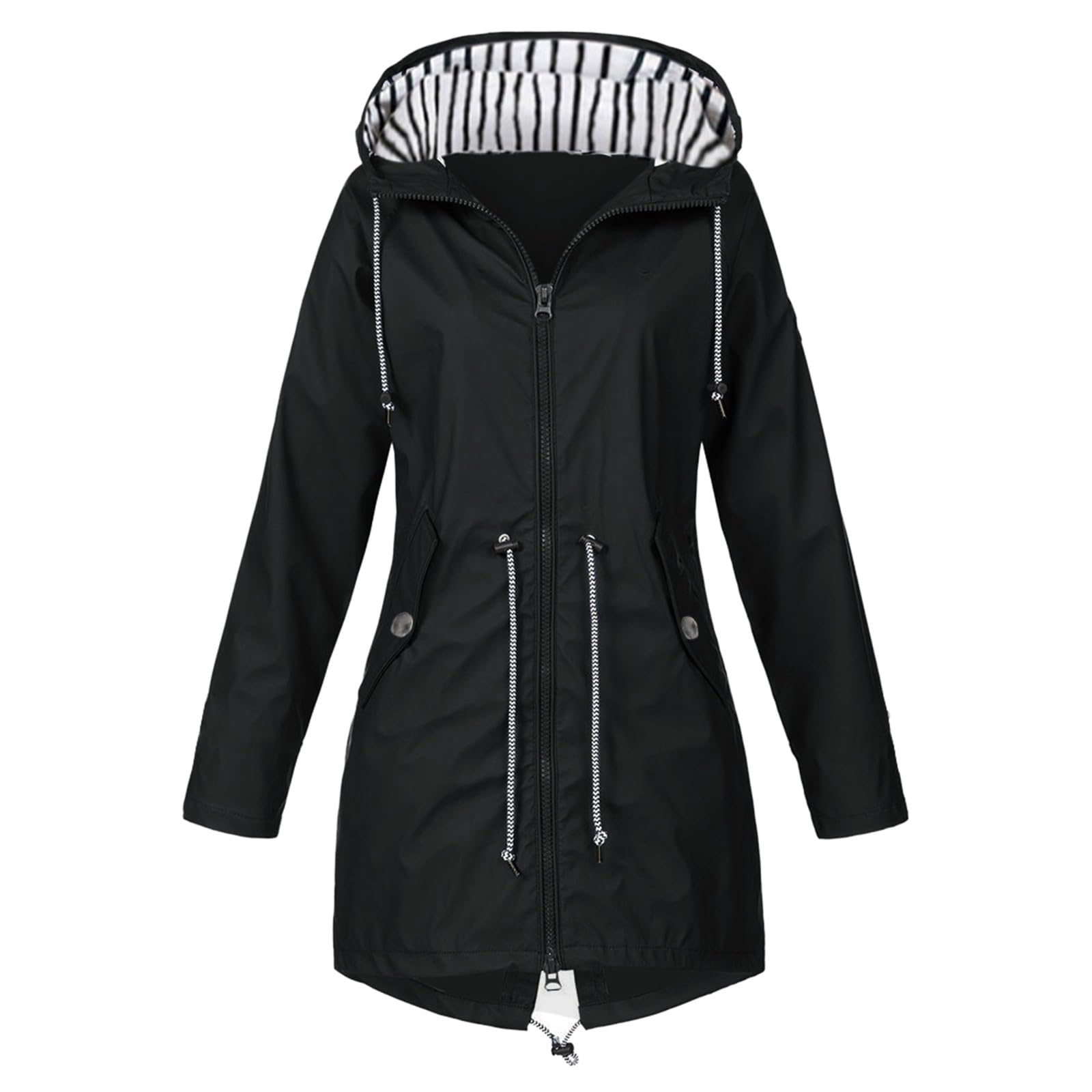 Aniywn Women's Lightweight Waterproof Rain Jacket with Hood - Windproof Striped Trench Coat for Hiking, Outdoor Travel & Daily Commute