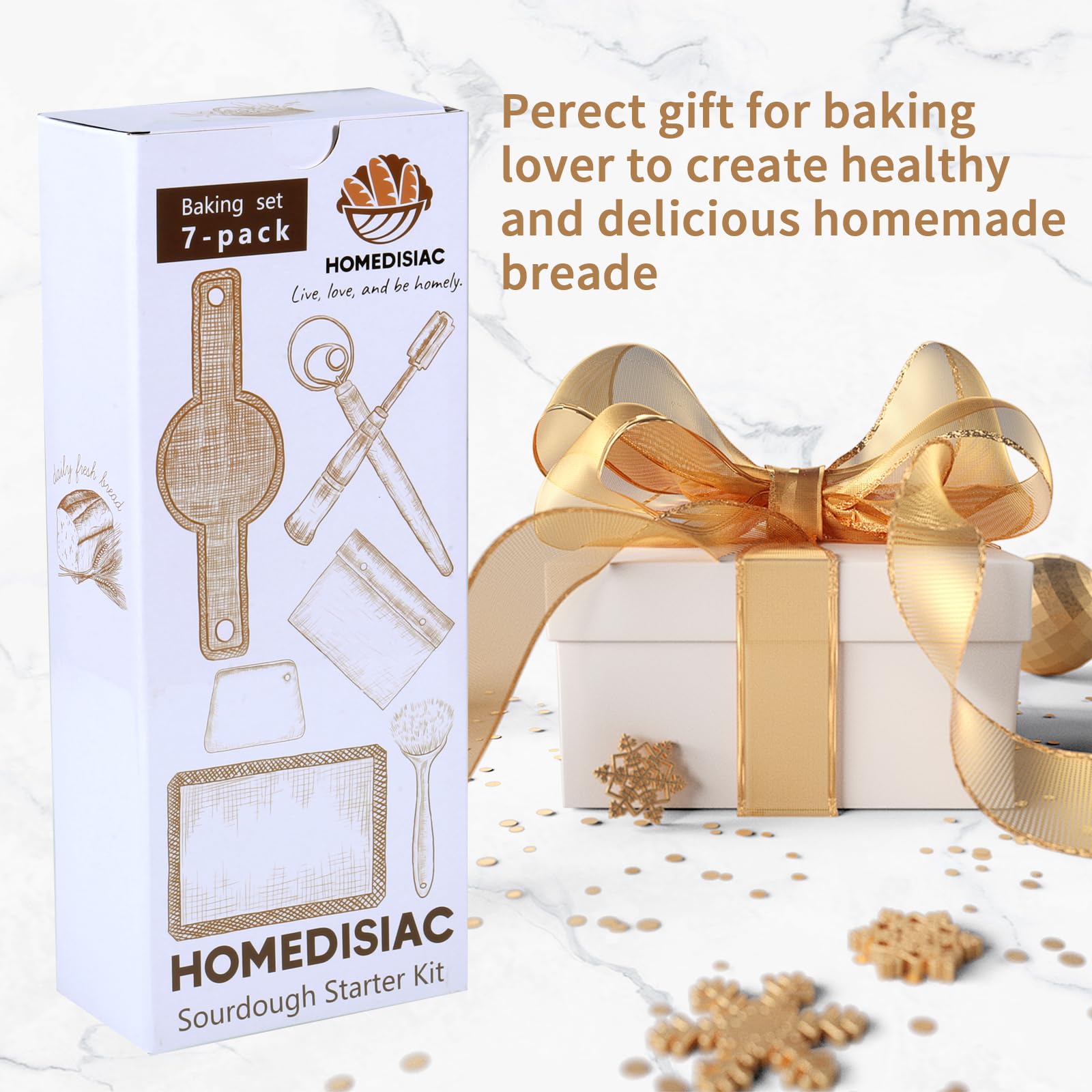 7-Piece Bread Making Kit - Silicone Pastry Mat, Round Baking Mat, Sourdough Danish Dough Whisk, Bread Lame Dough Scorer, Bread Scraper Dough Cutter - Perfect Baking Gift Set for Home Bakers & Bread Enthusiasts - Ideal for Artisan Bread, Pastry Making & Sourdough Baking