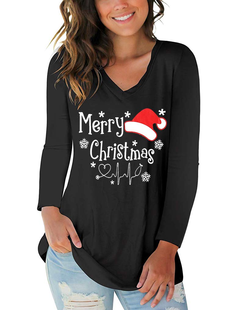 Tobrief Women's Long Sleeve V-Neck Casual T-Shirt with Pocket - Soft Loose Fit Top for Everyday Wear, Work, and Outings