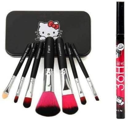 KTABRIZ Black Makeup Brushes Set for Women & Girls - 8-Piece Professional Makeup Kit with Storage Box & 36H Waterproof Liquid Eyeliner - Perfect for Daily Makeup, Travel & Professional Use