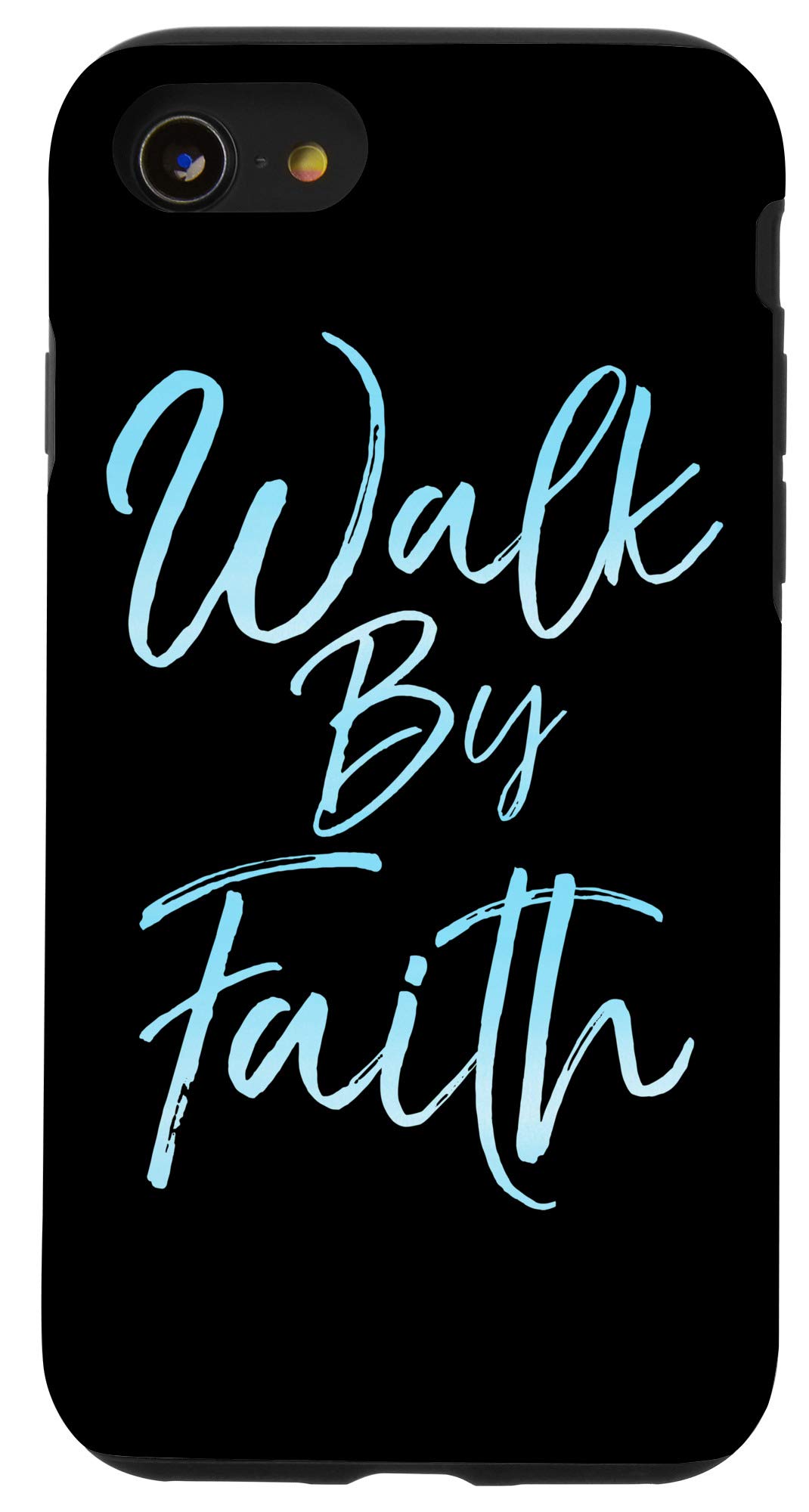 iPhone SE (2020)/7/8 Christian Faith Phone Case - Blue Watercolor Design with 'Walk by Faith' Inspirational Quote - Perfect Gift for Religious Women & Church Goers