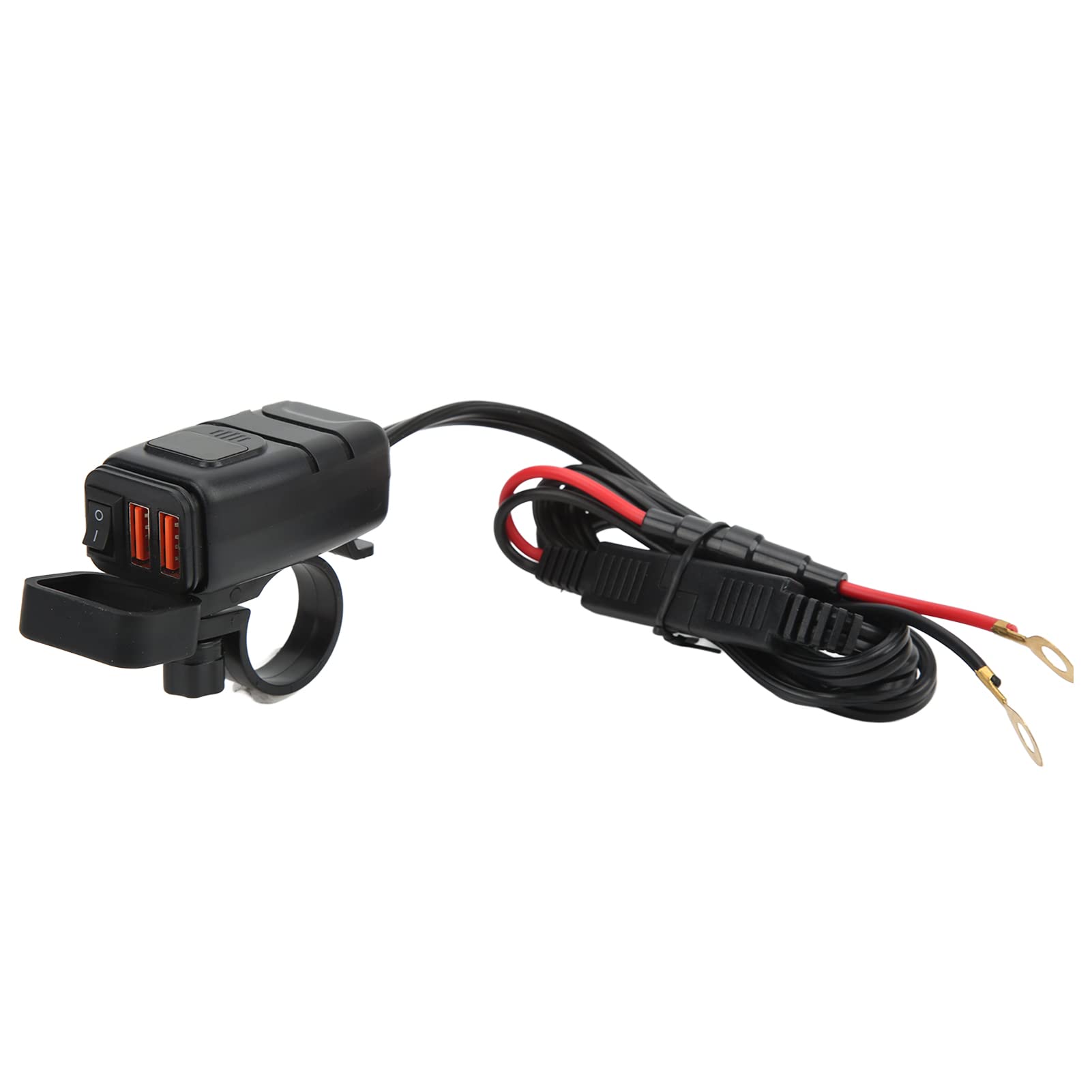 Motorcycle Dual USB SAE to USB Adapter with Cover Switch - Fast Charging & Built-in Voltmeter for Phone & Tablet - Perfect for Road Trips & Motorcycle Accessories
