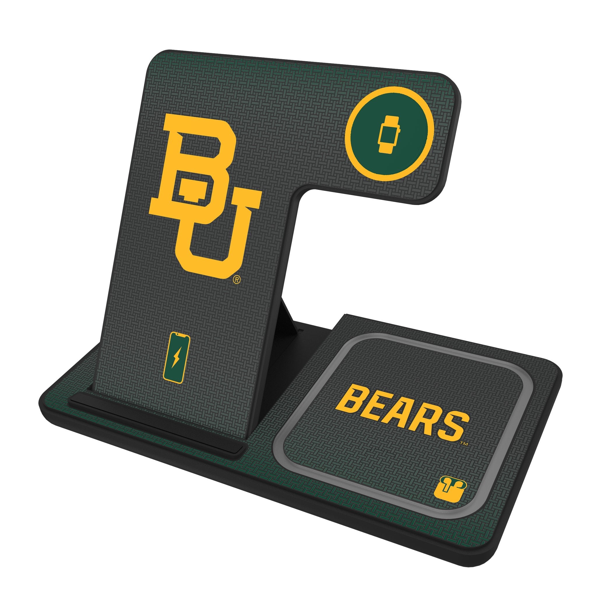 Baylor University Bears 3-in-1 Wireless Charging Station for iPhone, Android & AirPods - Fast Charging Desk Organizer for Home, Office & Dorm Room