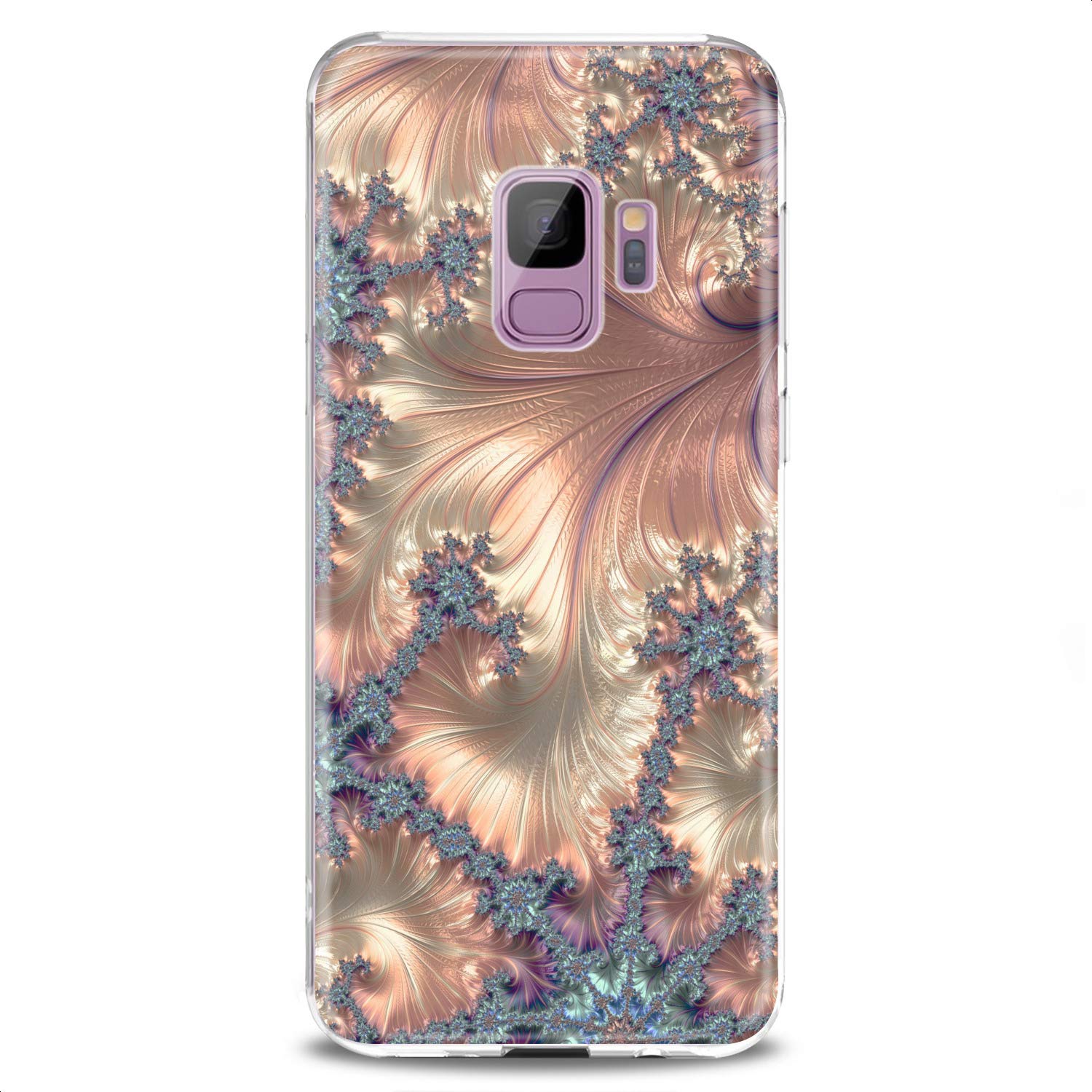 Samsung Phone Case Compatible with S24/S23 FE/S22 Plus/S21 Ultra/S20+/S10/Note 20/S10e/S9 - Cute Golden Fractal Art Design, Slim Fit Clear Flexible Silicone Cover with Pearl Print - Perfect for Daily Use, Work & Travel Protection