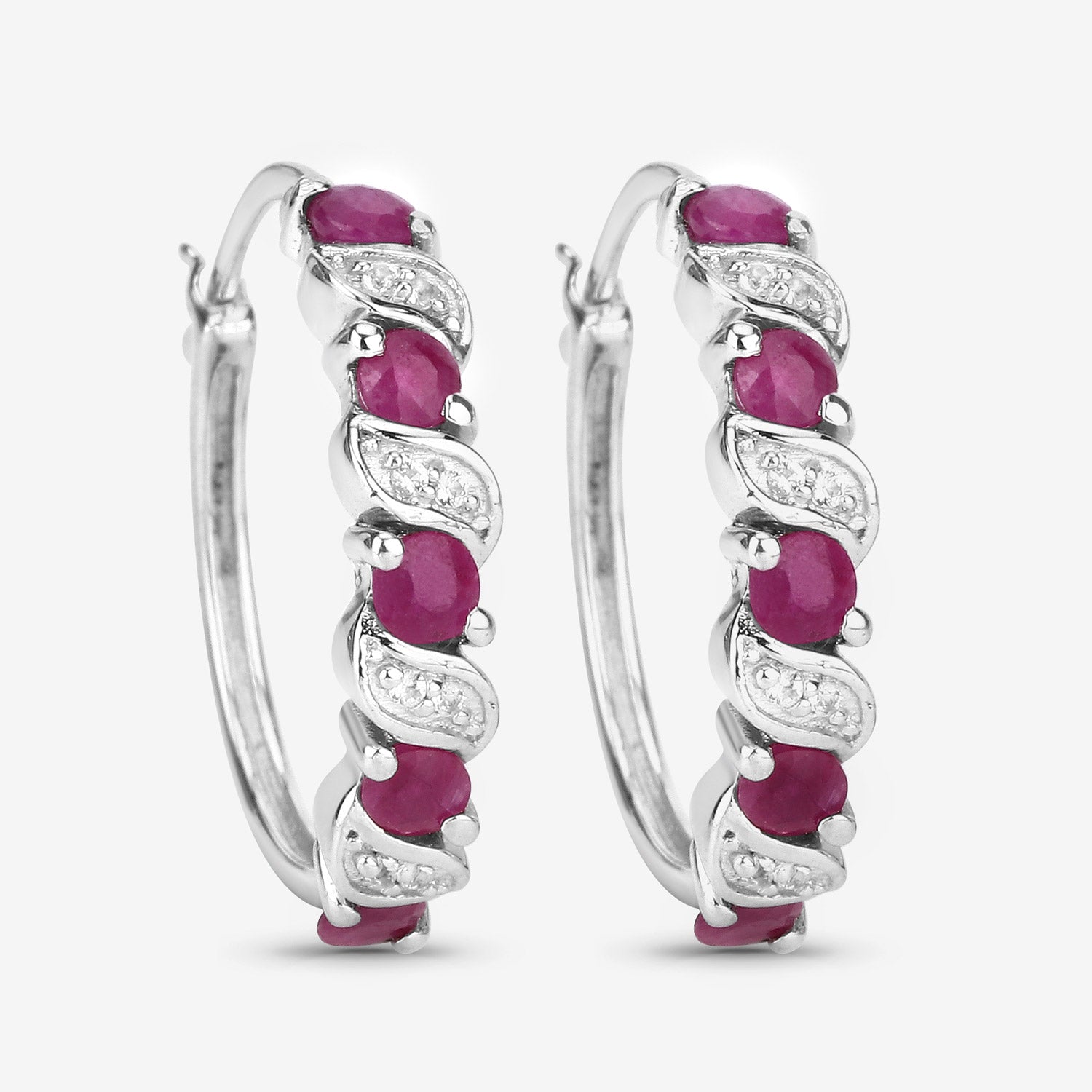 Genuine Pink Ruby Hoop Earrings for Women - 14K Gold Plated Dangle Earrings | Perfect for Weddings, Parties & Special Occasions