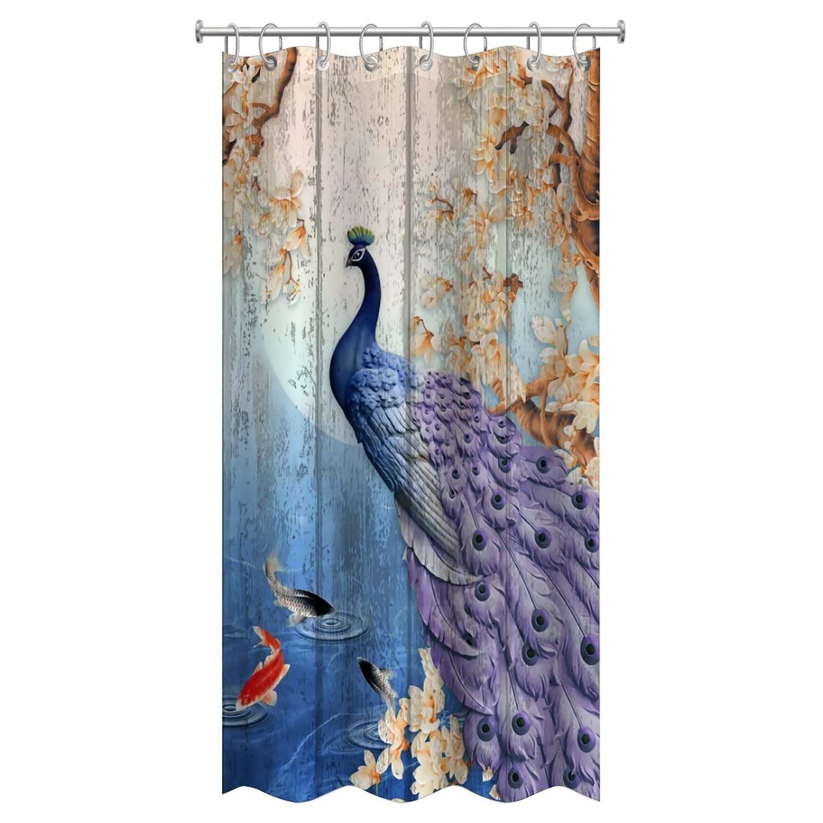Peacock Shower Curtain 36x72 Inch - Waterproof Bathroom Decor for Women & Girls - Elegant Birdcage Design for Home Spa