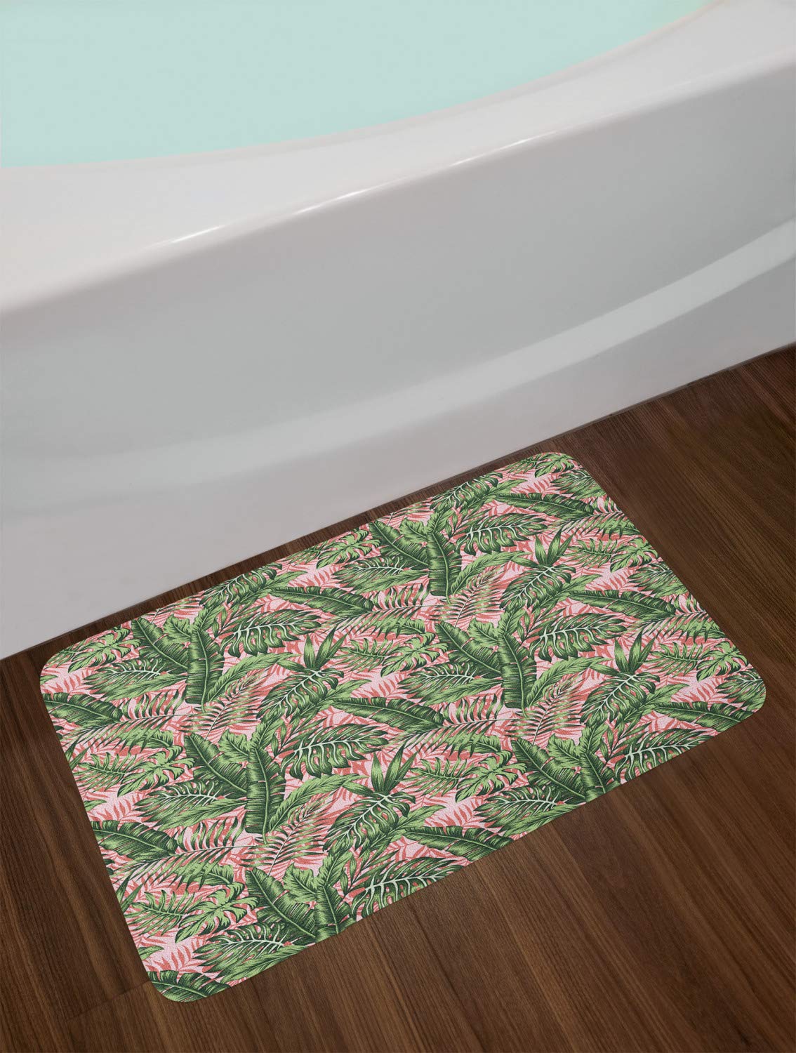 Ambesonne Non-Slip Tropical Bath Mat - Exotic Hawaii Jungle Palm Leaves Design, Soft Plush Bathroom Decor, 30.2