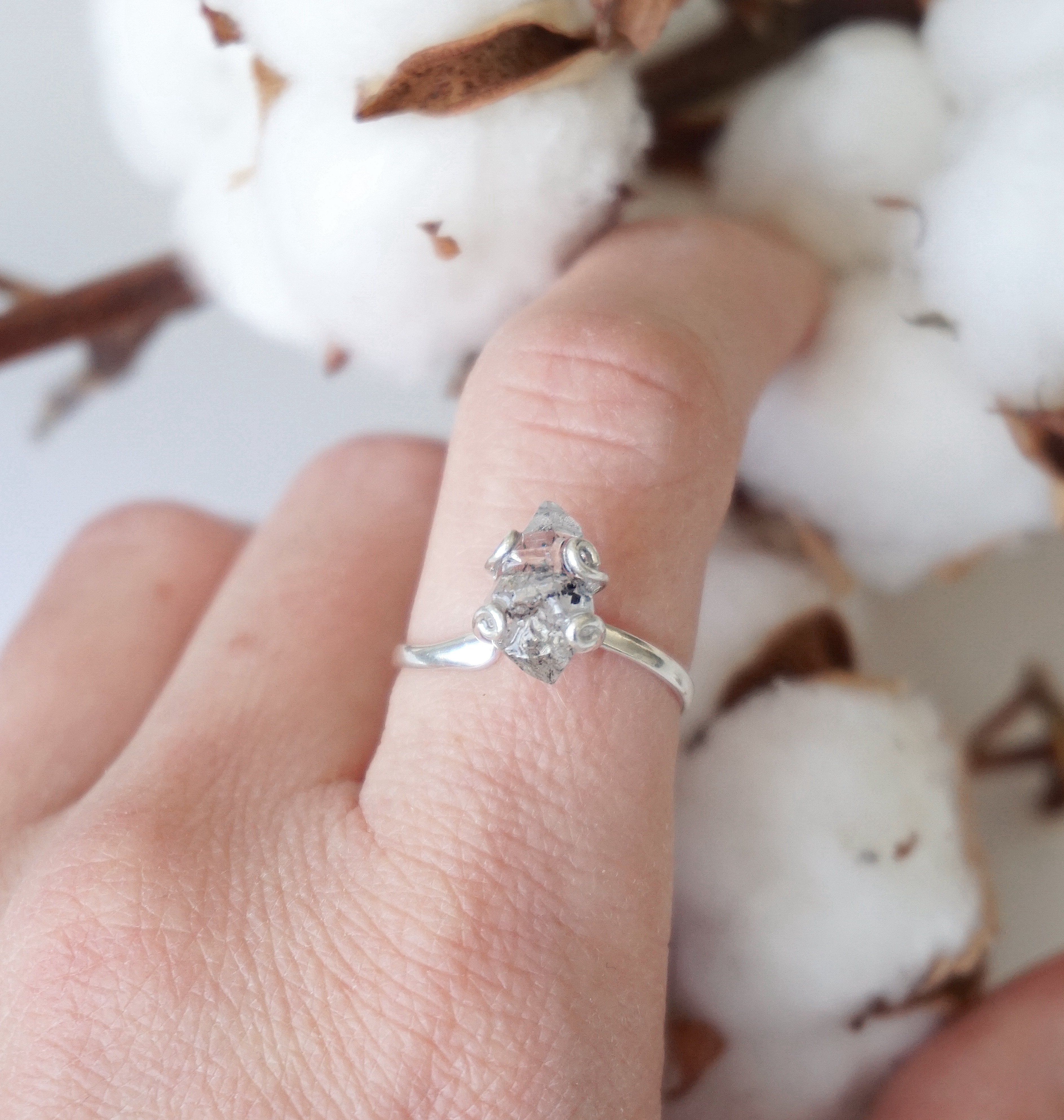 Women's Herkimer Diamond Sterling Silver Adjustable Ring - Elegant Handmade Jewelry for Everyday Wear & Special Occasions | Perfect Gift for Her