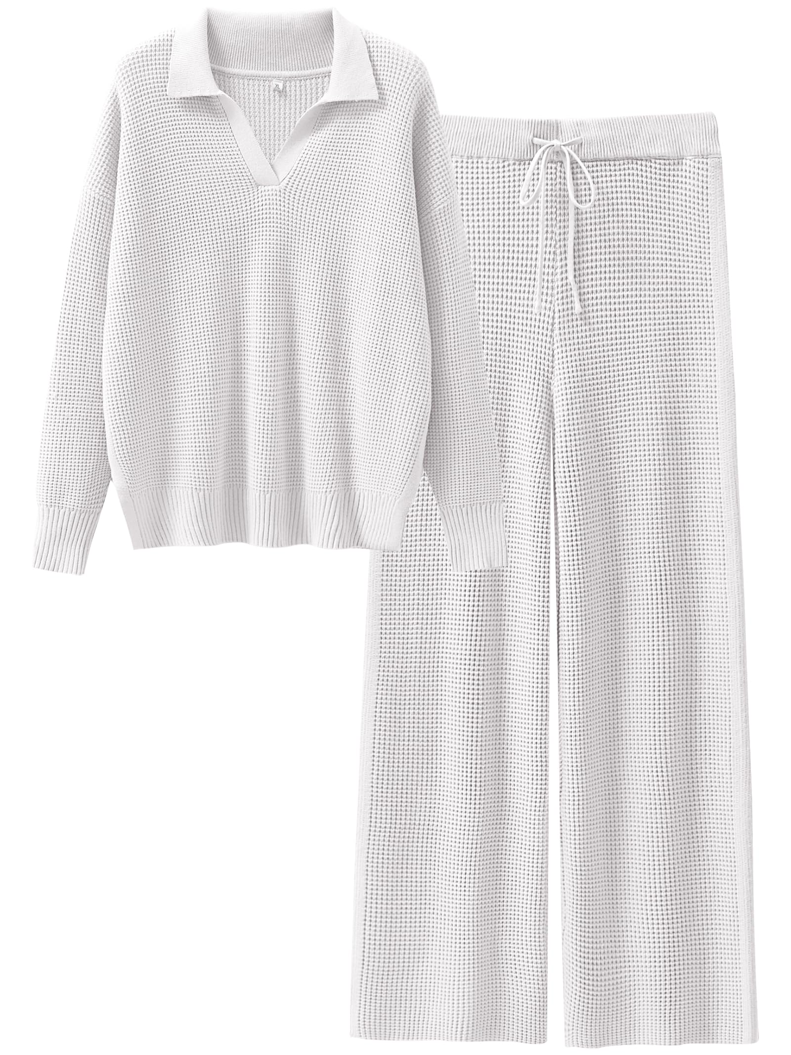 ANRABESS Women's Two Piece Outfits - Waffle Knit Sweater & Wide Leg Pants Lounge Set | Soft Matching Tracksuit for Women | Cozy Fall Winter Loungewear, Casual Outfit, Home Wear & Street Style Fashion