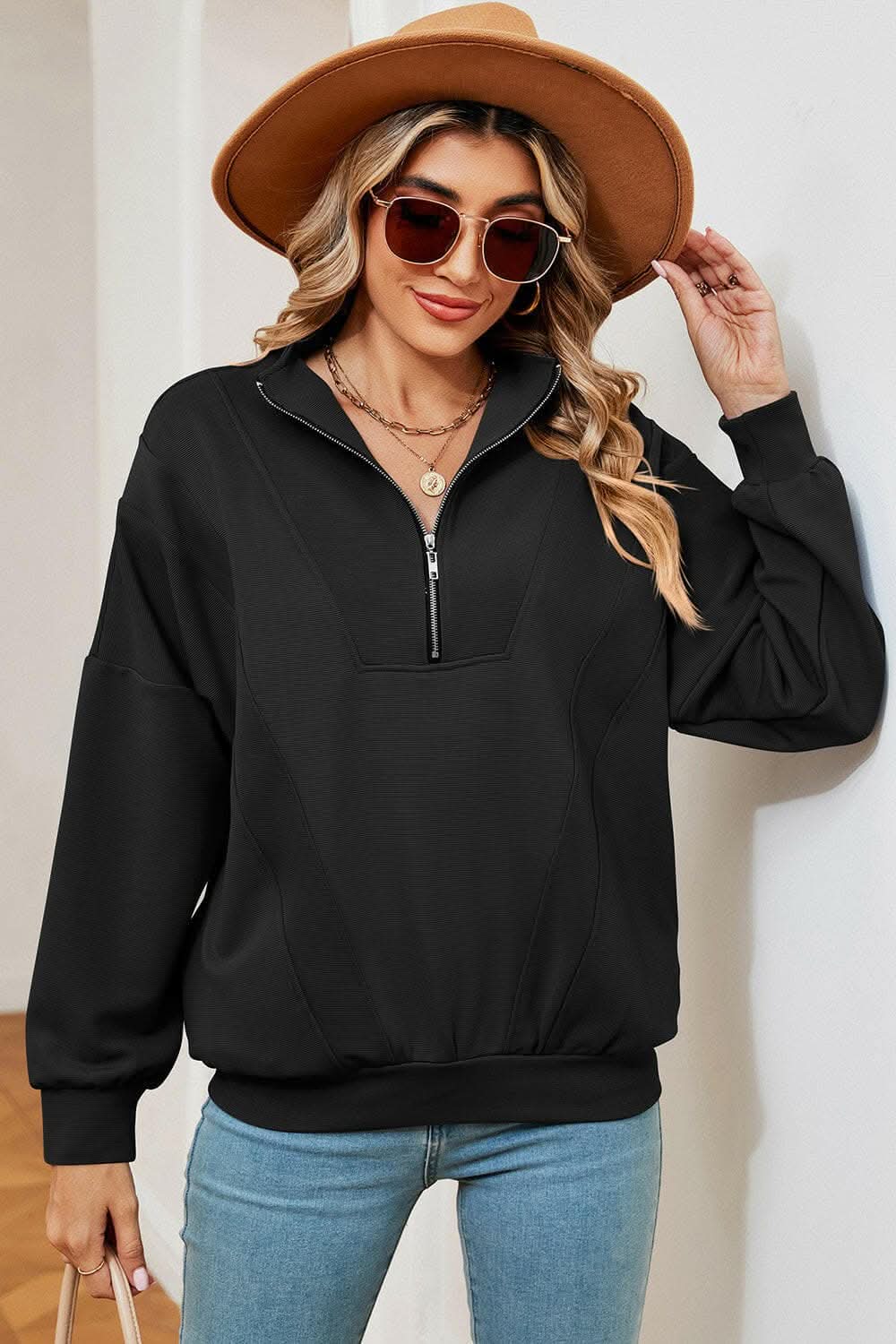 Stylish Women's Half Zip Sweatshirt with Pockets - Cozy Pullover for Casual Outfits, Outdoor Activities & Lounge Wear