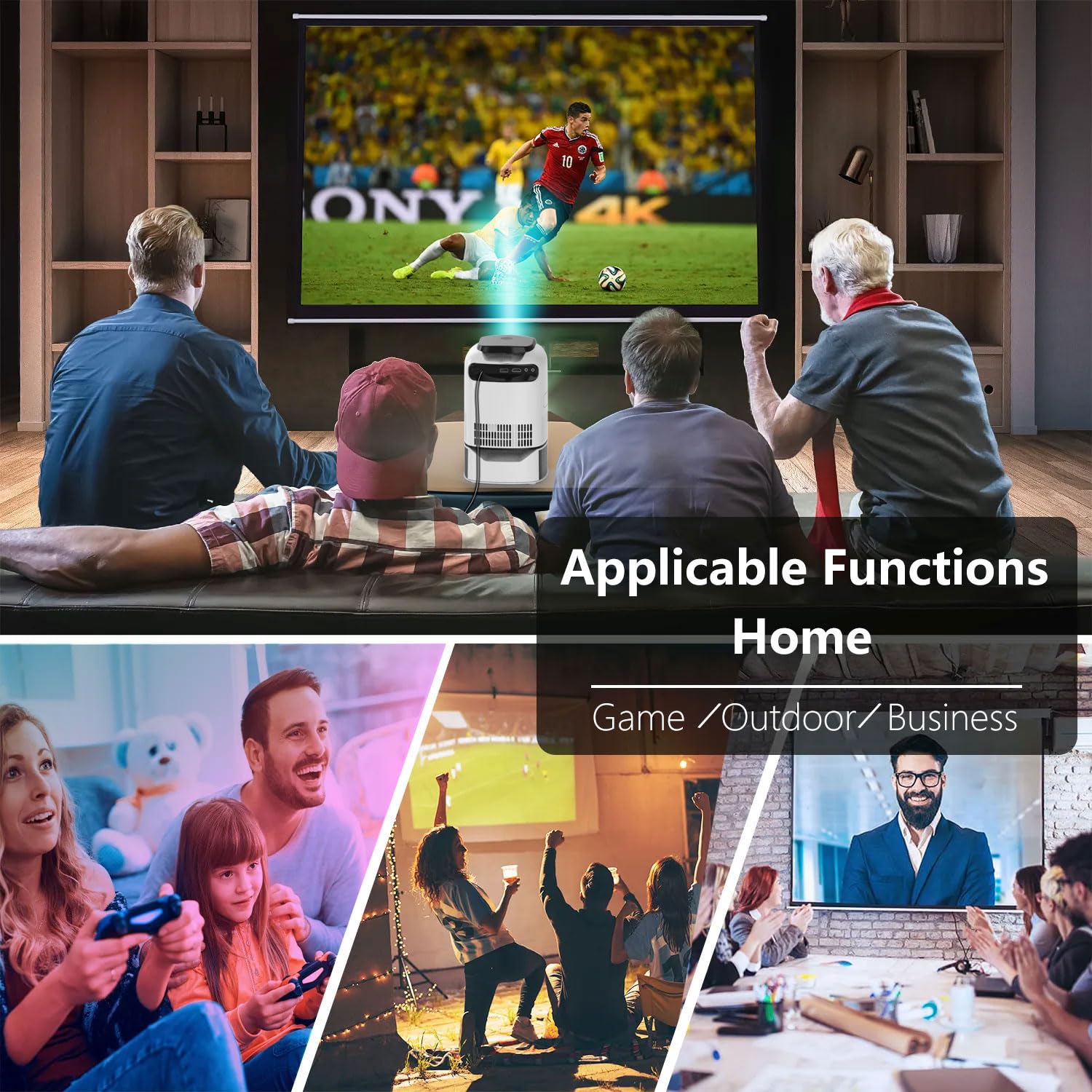 Unitedtime 1080P WiFi Bluetooth Projector with 4K Support, Built-in Stand - Home Theater Projector for Movies, Gaming, Streaming | Compatible with HDMI, USB, PC, TV Box, iOS & Android Devices (White_TS1) - Perfect for Home Entertainment, Outdoor Movie Nights, and Office Presentations