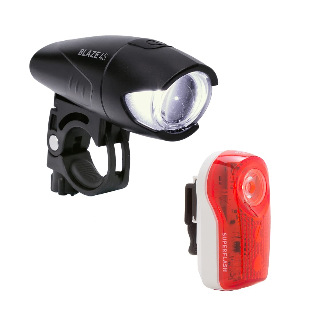Planet Bike Blaze 45 & Superflash USB Rechargeable Bike Light Set - High Visibility Front & Rear Bicycle Lights for Night Cycling, Commuting, and Road Safety