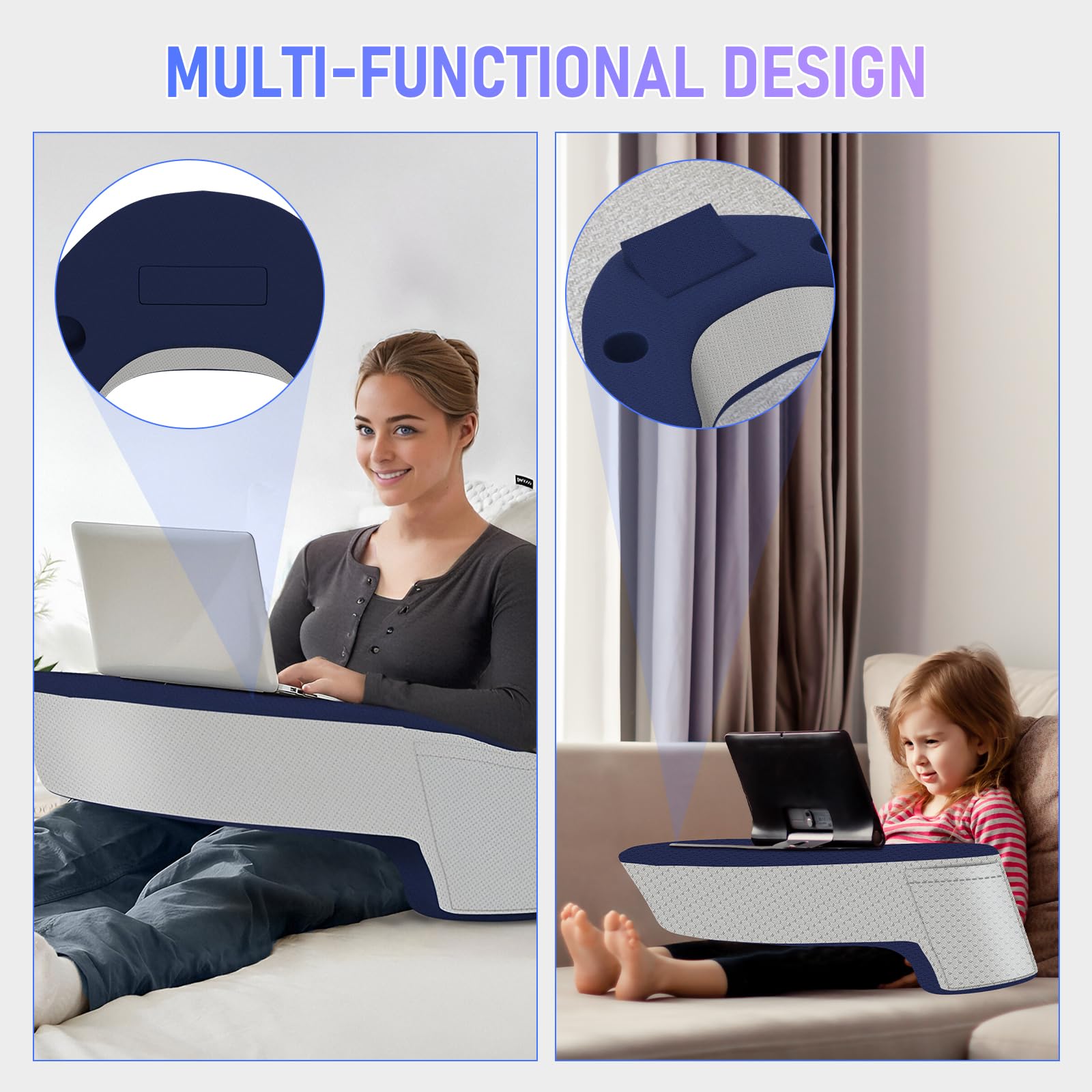 Ergonomic Memory Foam Gaming Lap Pillow with Side Pockets - Multi-Purpose Cushion for Gaming, Office Work & Reading - Washable Cover for Sofa, Bed & Couch Use (Medium Size) - Perfect for Home Office, Gaming Setup & Relaxation