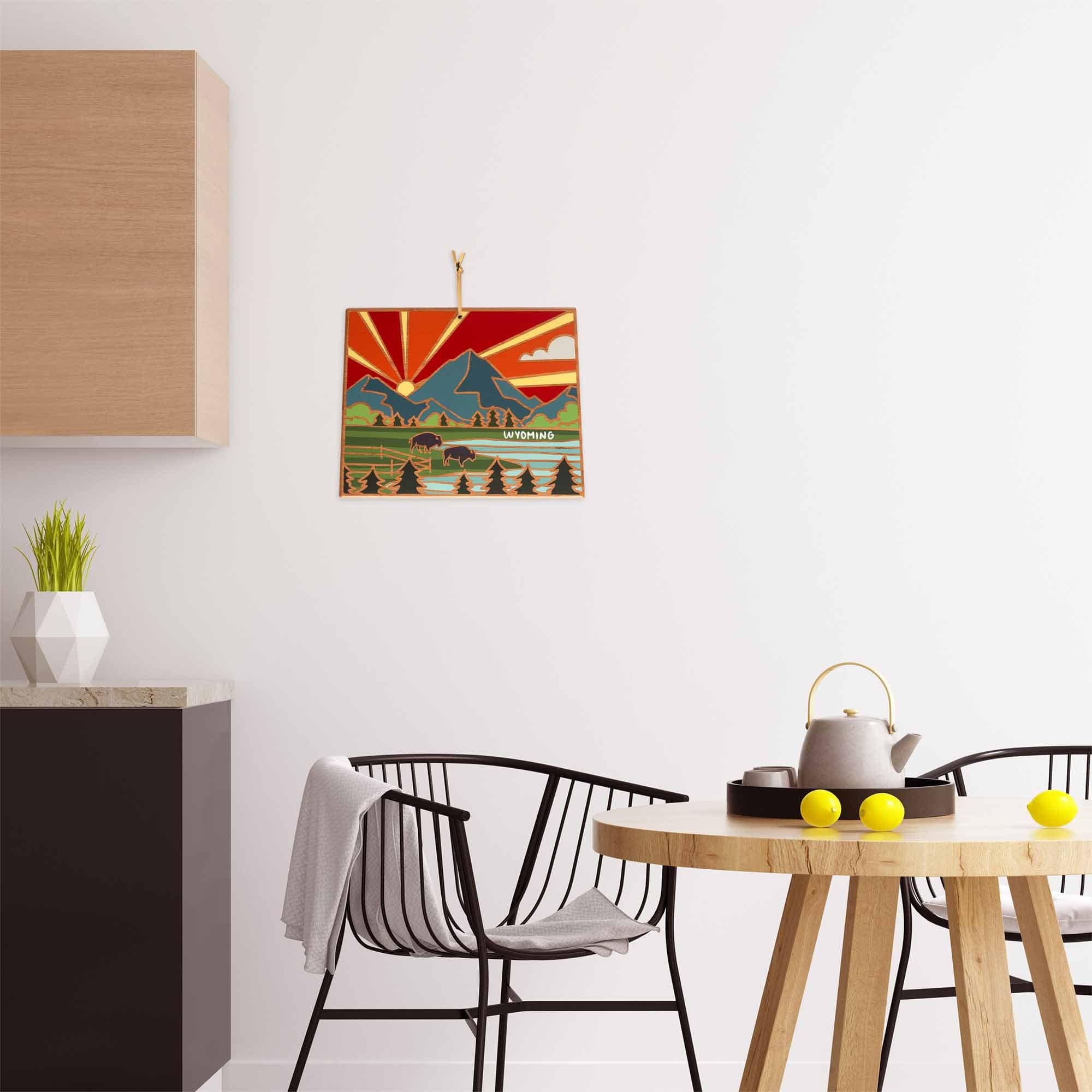 Handcrafted Wyoming Themed Cutting Board with Summer Stokes Art - Perfect for Kitchen Decor, Gift Giving & Rustic Home Style