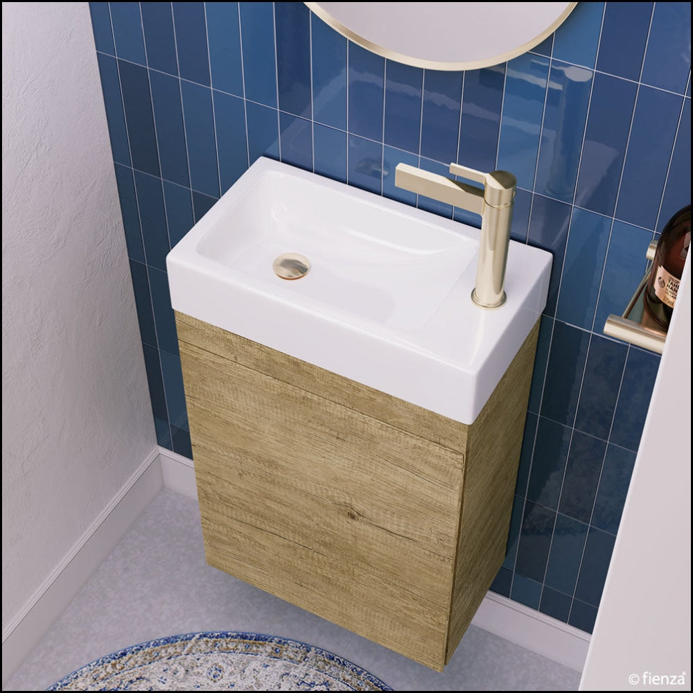 Fienza Edge 45RSK Scandi Oak 450mm Bathroom Vanity with Kickboard, No Overflow - Modern Sink Cabinet for Small Spaces, Perfect for Apartments and Powder Rooms