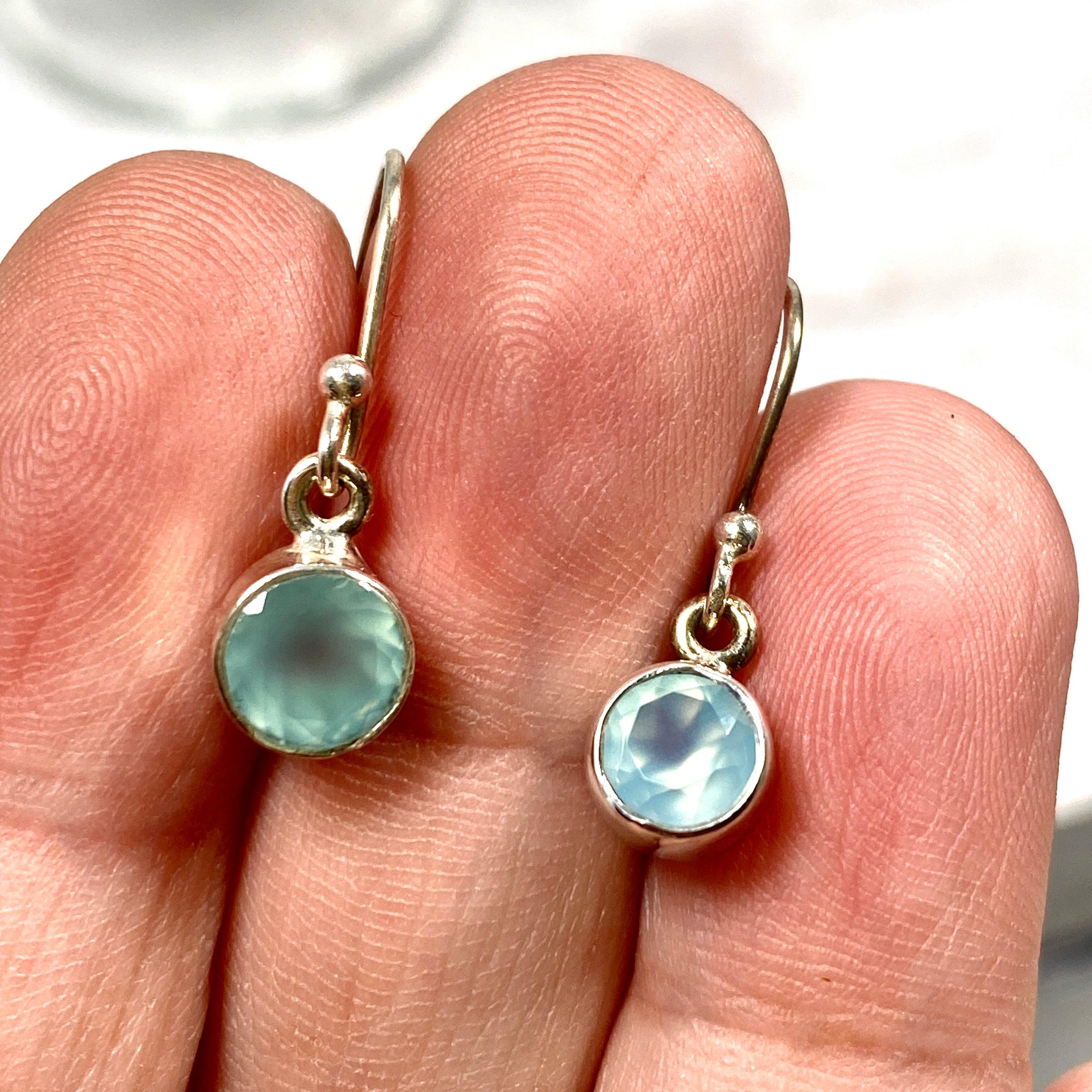 Blue Chalcedony Faceted Stud Earrings for Women - Dainty Round Gemstone Jewelry for Everyday Wear & Special Occasions