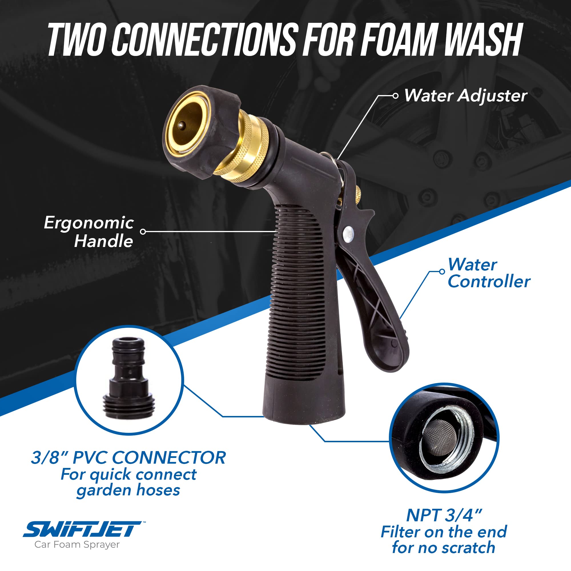 Premium Car Wash Foam Gun with Microfiber Mitt - High Pressure Foam Cannon Sprayer Kit for Auto Detailing - Garden Hose Snow Foam Blaster - Best Car Cleaning Accessories for Men & Women (Blue) - Perfect for Home Car Washing, Driveway Cleaning & Vehicle Maintenance