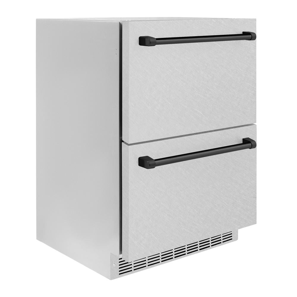 ZLINE Autograph Edition 24 Inch Touchstone 168 Can Outdoor Rated Dual Refrigerator Drawer - Stainless Steel Doors & Matte Black Handles (RDSOZ SN 24 MB) | Perfect for Outdoor Kitchens, Patio Bars & Entertaining Spaces