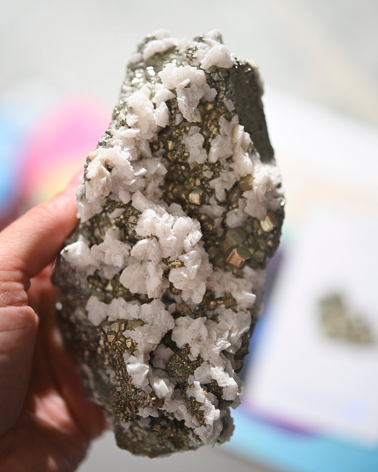 Natural Pyrite and Calcite Crystal Cluster - Raw Mineral Specimen for Home Decor, Meditation & Healing | Feng Shui, Gift Idea, Collection Display