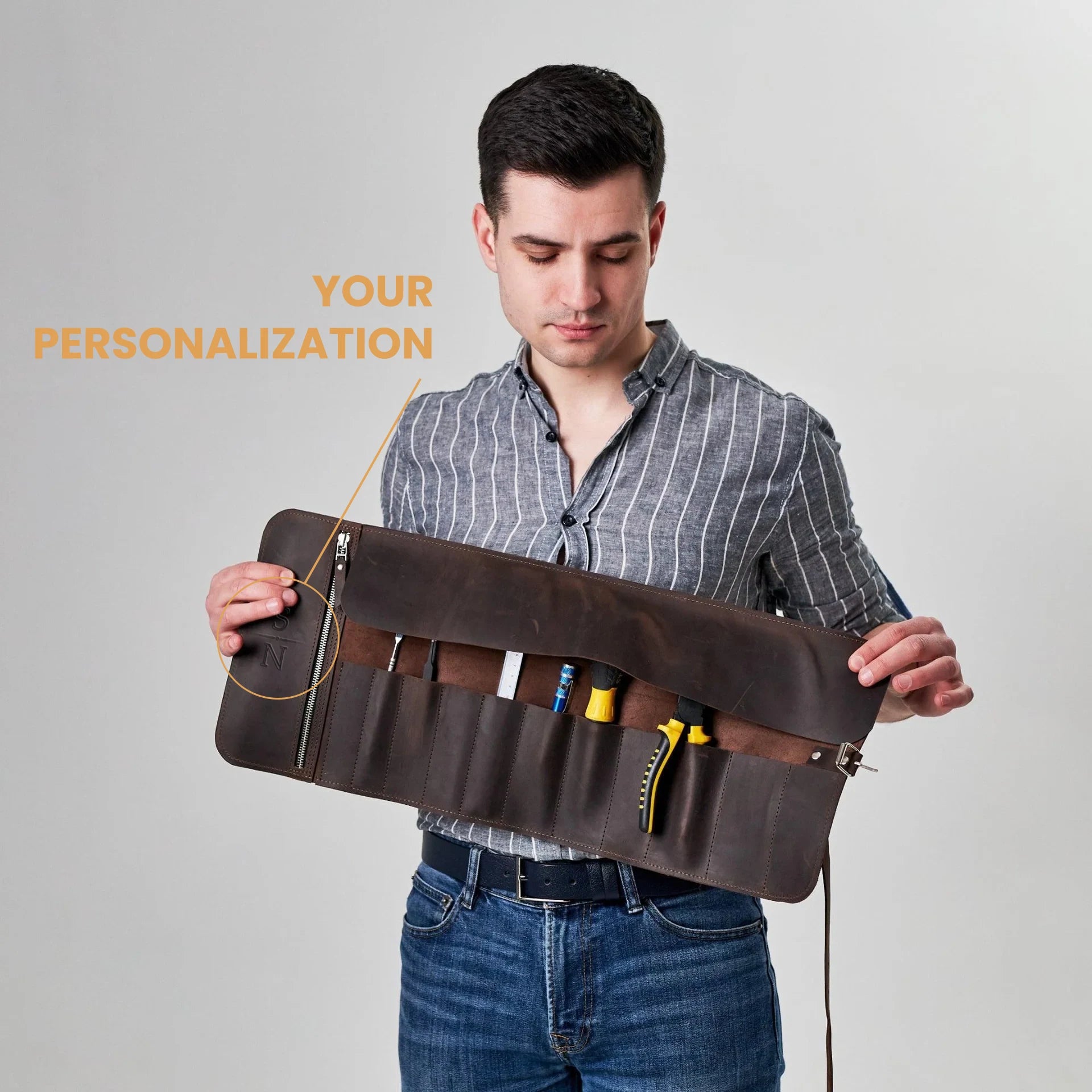 Premium Leather Tool Roll Organizer - Durable & Compact for Wrenches, Screwdrivers & More - Perfect for Mechanics, DIY Enthusiasts & On-the-Go Repairs