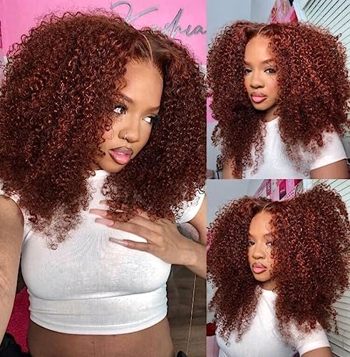 UNICE 12A Reddish Brown 13x4 Lace Front Human Hair Wig - 4C Kinky Curly Malaysian Virgin Hair with Baby Hair | 200% Density Glueless Pre-Plucked Frontal Wig (16 Inch) for African American Women - Perfect for Daily Wear, Parties & Special Occasions