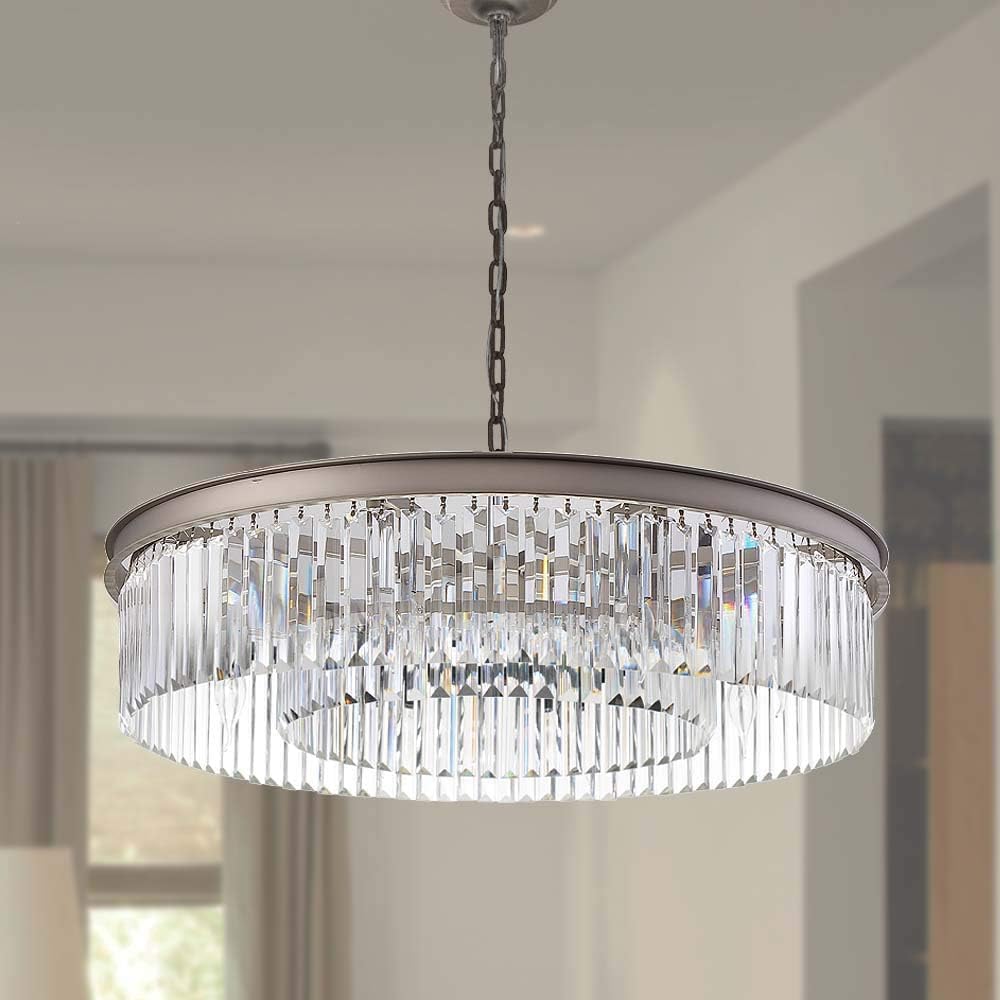 Modern Crystal Nickel Chandelier - 8-Light Contemporary Ceiling Pendant Lighting Fixture for Dining Room, Living Room, Bedroom | D33.5 Design | Elegant Home Decor & Wedding Venue Lighting