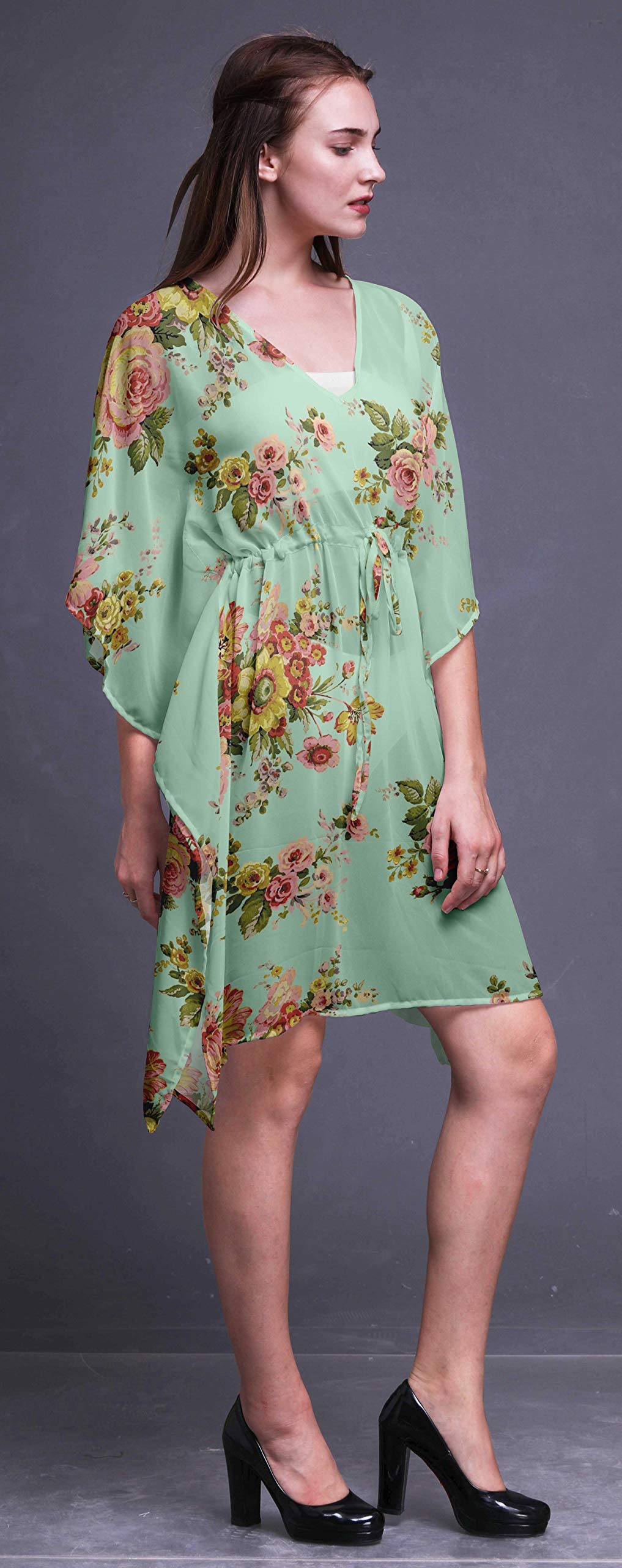 Bimba Women's Short Caftan Midi Dress - Beach Cover Up, Swimwear Wrap, Boho Summer Dress for Pool, Vacation & Resort Wear