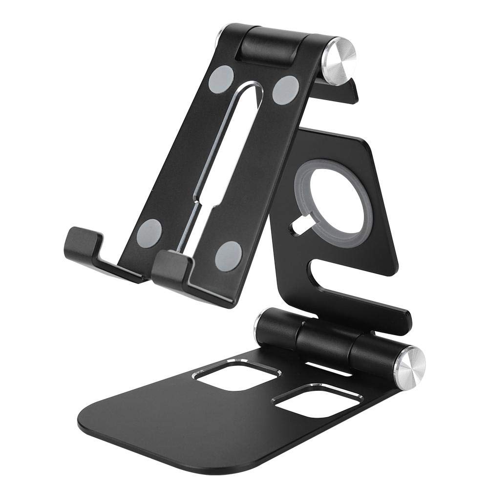 Adjustable Aluminum Phone Stand - Portable Folding Desktop Holder for Smartphones & Tablets, Perfect for Live Streaming, Watching Videos & Hands-Free Calling (Black)