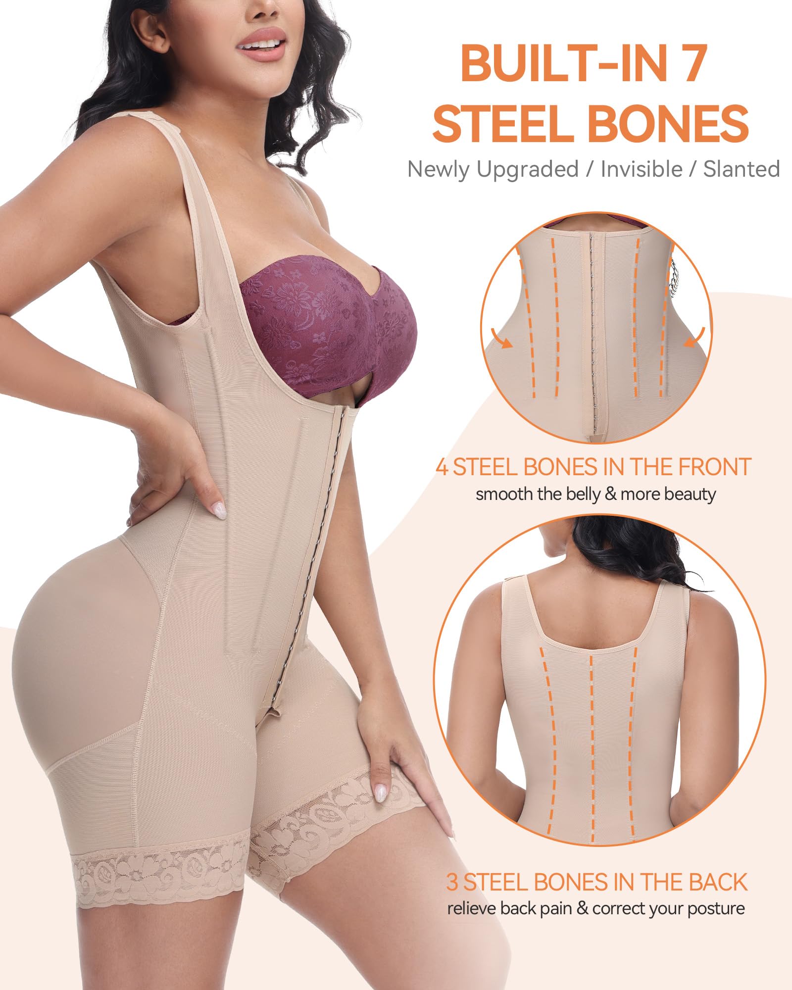 SHAPSHE Colombian Shapewear for Women - Tummy Control Fajas with Steel Bones, Waist Trainer & Body Shaper for Postpartum, Weight Loss & Everyday Wear