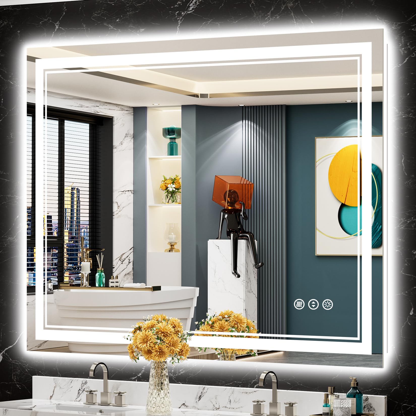 48x36 Inch LED Bathroom Mirror with Backlit & Front Lighting - Anti-Fog Dimmable Vanity Mirror with 3 Color Temperatures, Memory Function & Shatterproof Tempered Glass (Horizontal/Vertical Mount) - Perfect for Modern Bathrooms, Makeup Vanity & Spa-Like Home Decor