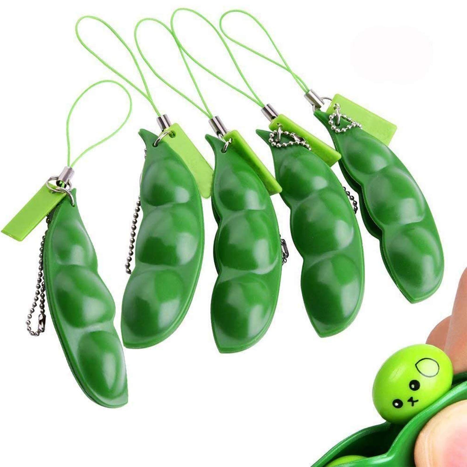 Edamame Keychain Fidget Toy - Squeeze Stress Relief Bean Keyring, Cute Soybean Sensory Toy for Anxiety & ADHD (3 Pack) - Perfect for Office, Car, School & Travel Stress Relief