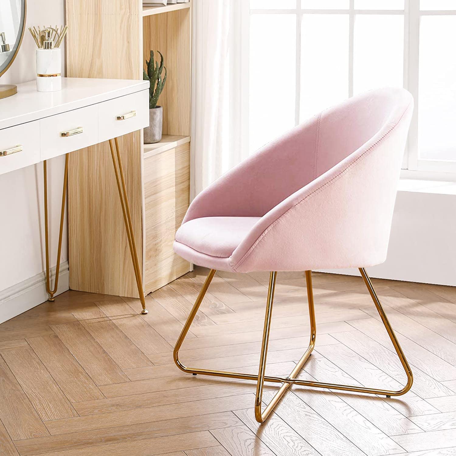 Velvet Accent Chair Set of 2 - Pink & Gold for Living Room, Bedroom