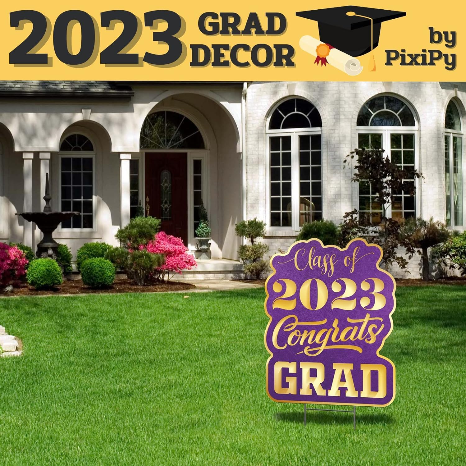 2023 Graduation Yard Sign - 17in Tall Outdoor Graduation Decor for Class of 2023 | Purple Graduation Party Decorations | Perfect for Backyard Celebrations, School Events & Photo Backdrops